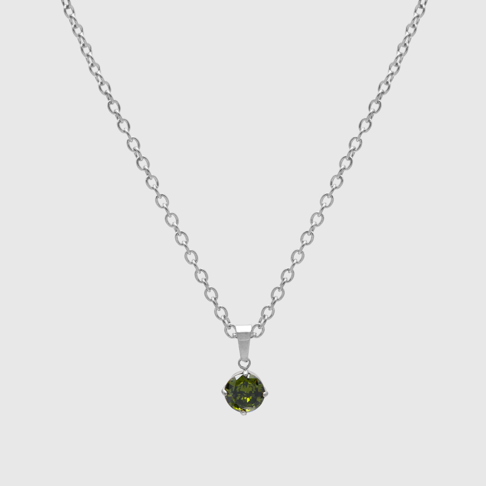 August Peridot birthstone necklace in silver 