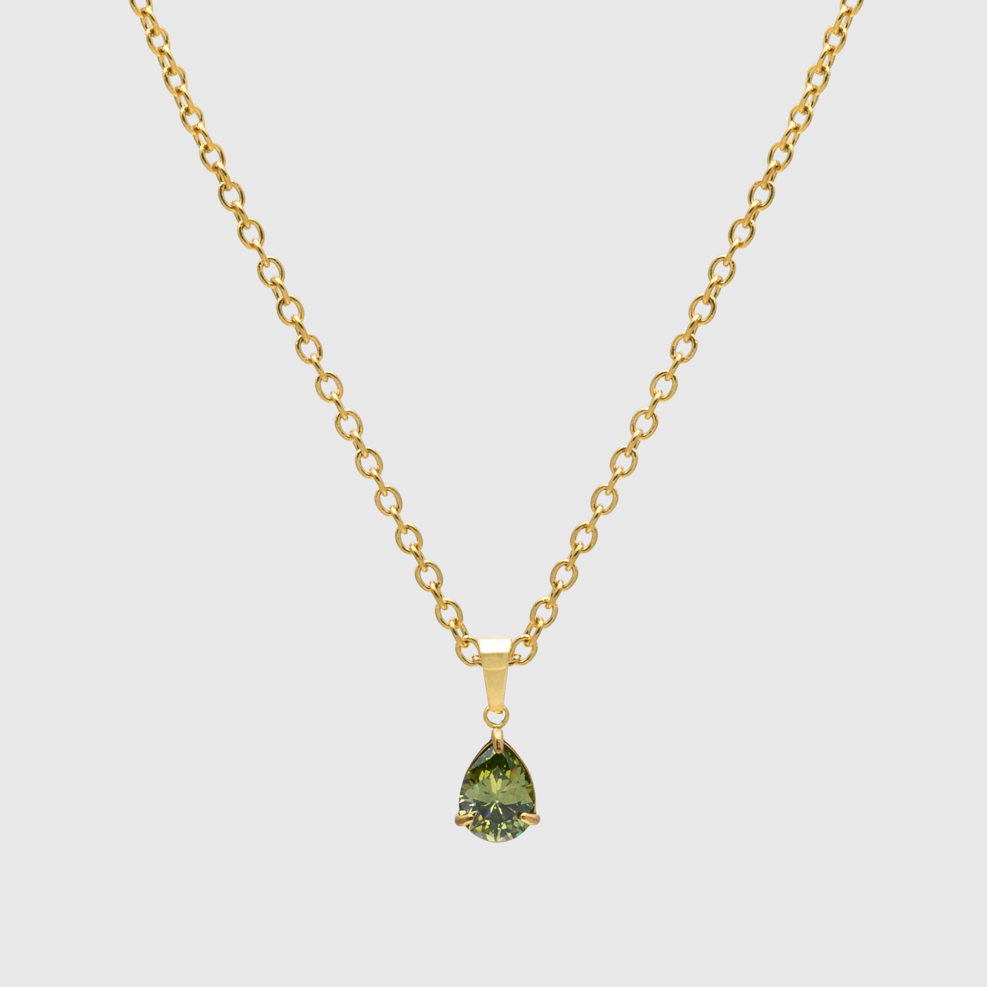 Pear cut Peridot August birthstone necklace in gold