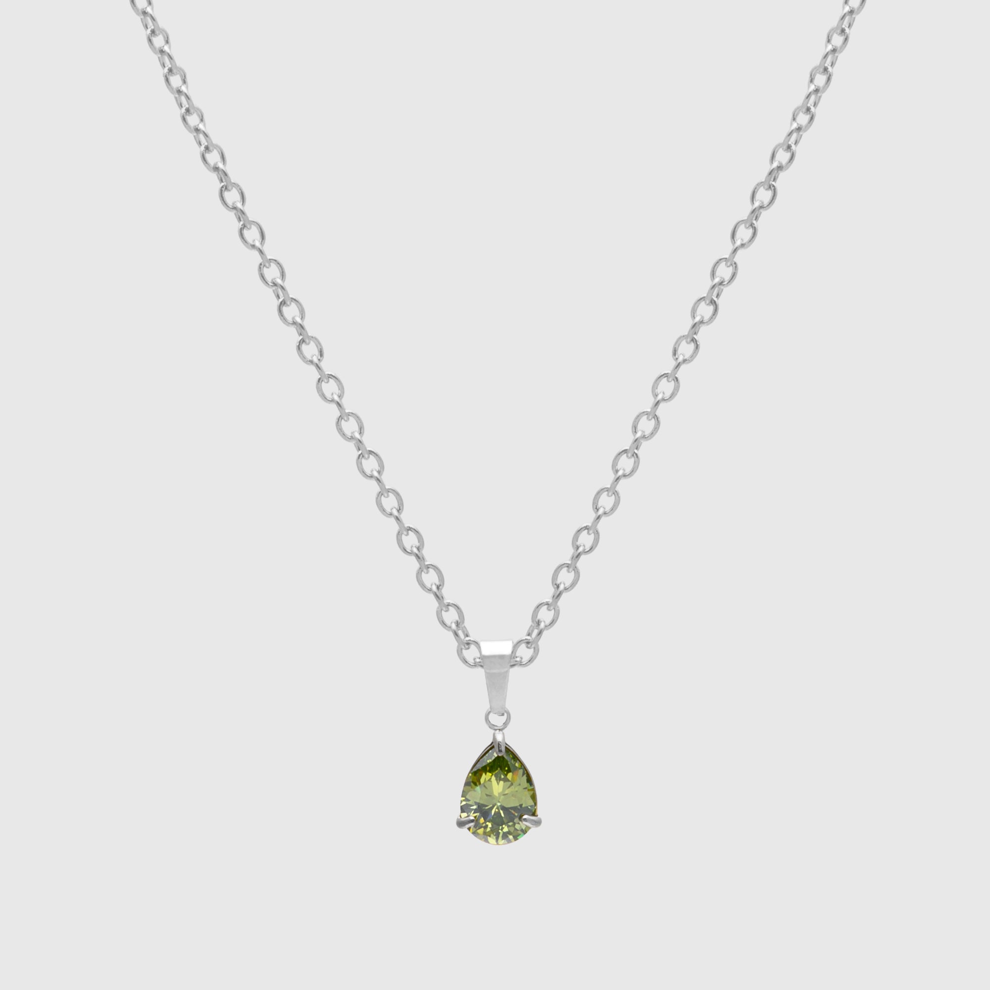 Pear cut Peridot necklace in silver, August birthstone necklace 