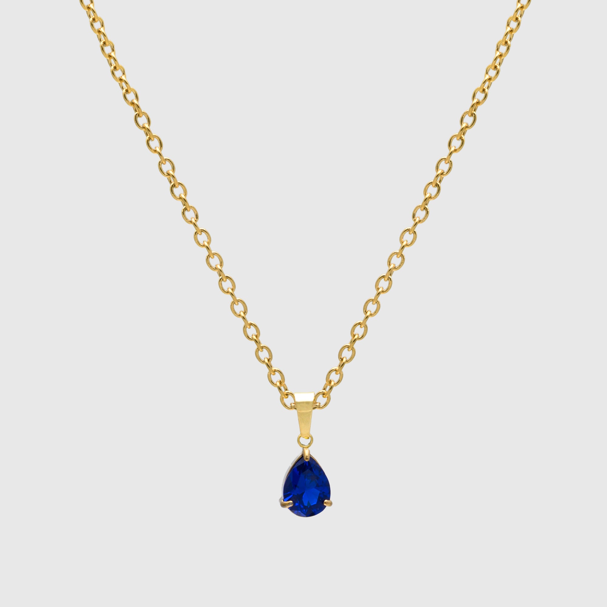 Pear cut Blue Sapphire September birthstone necklace in Gold