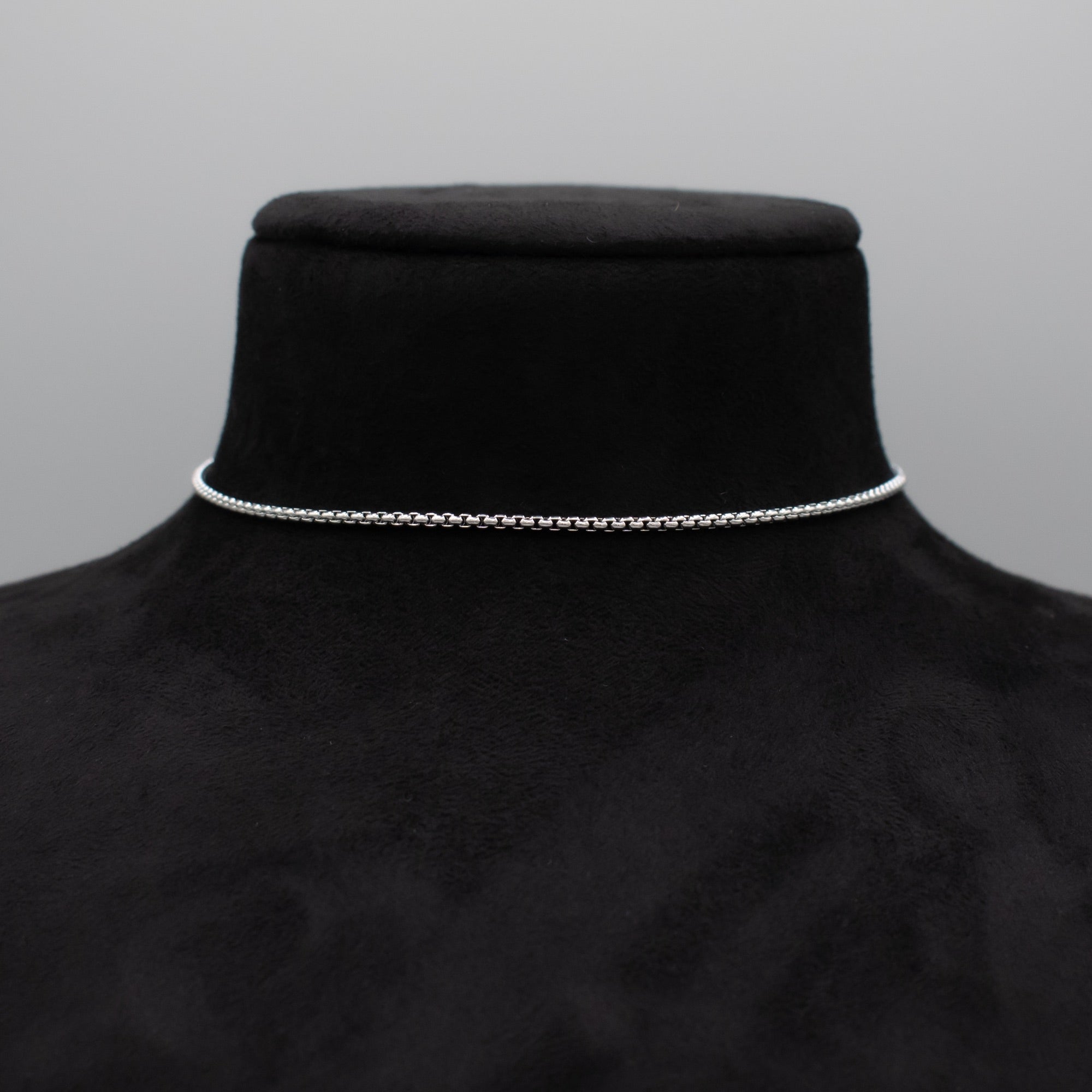 Plain Box Chain Choker Necklace - (Silver) 2mm
