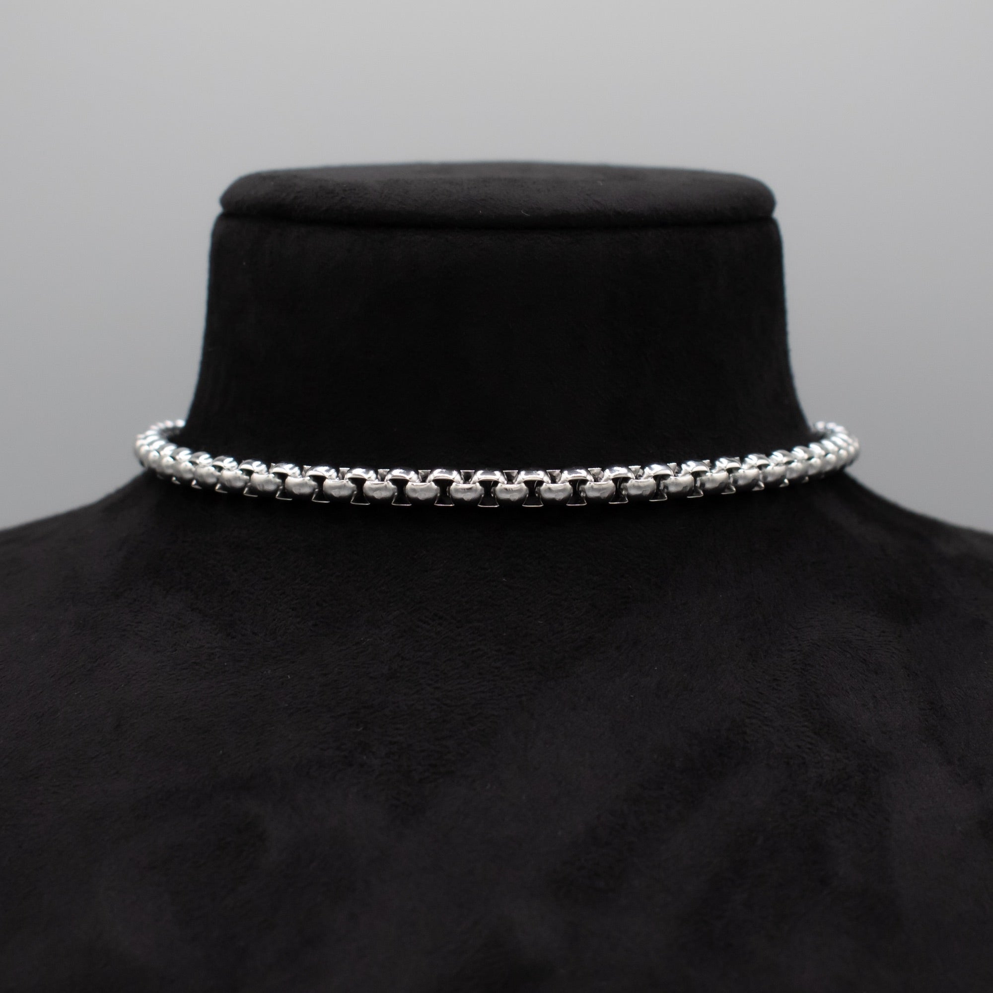 Plain Box Chain Choker Necklace - (Silver) 6mm