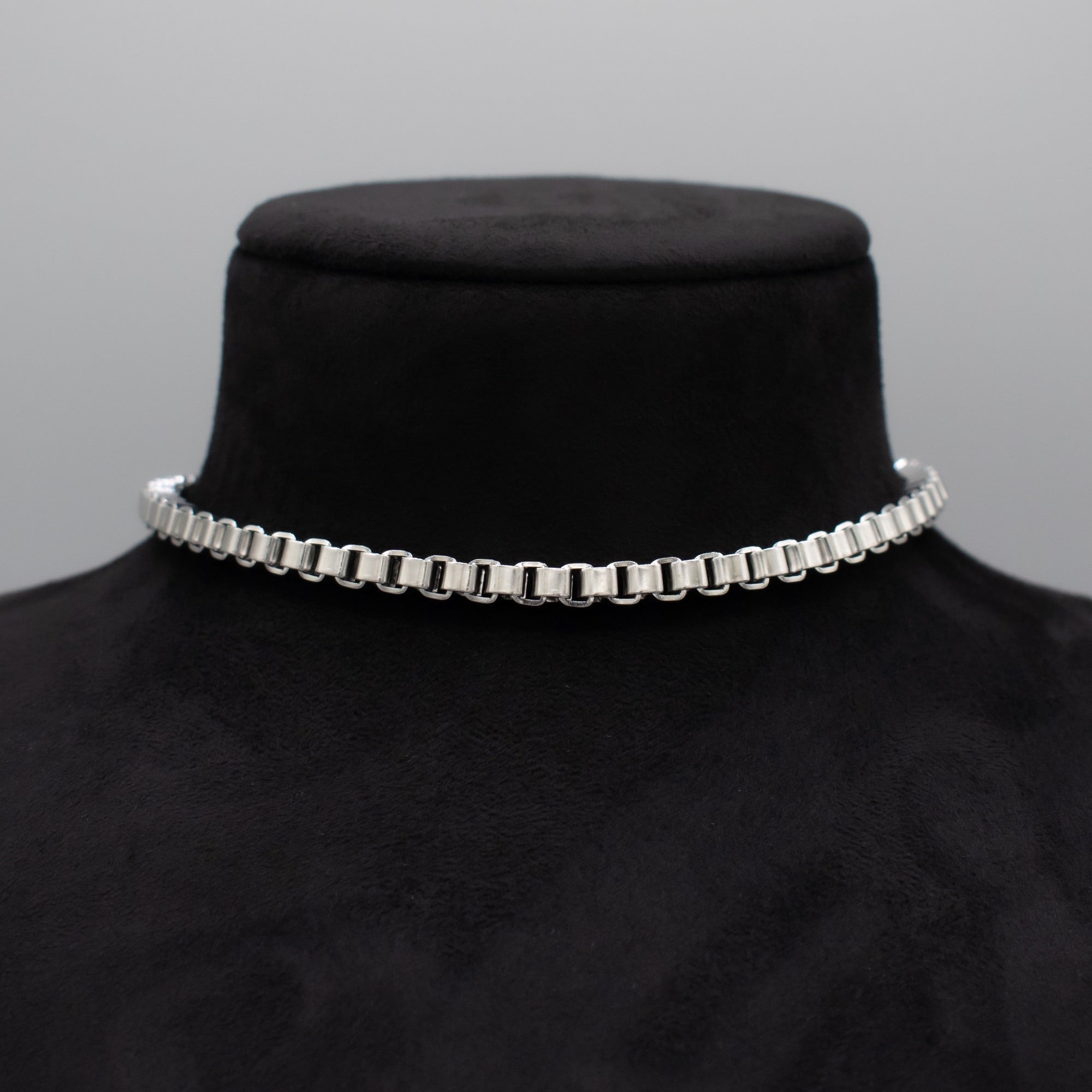 Plain Box Chain Choker Necklace - Chunky Square (Silver) 6mm