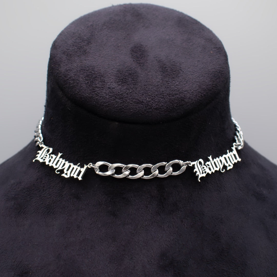 BabyGirl Old English Choker Necklace (Silver)
