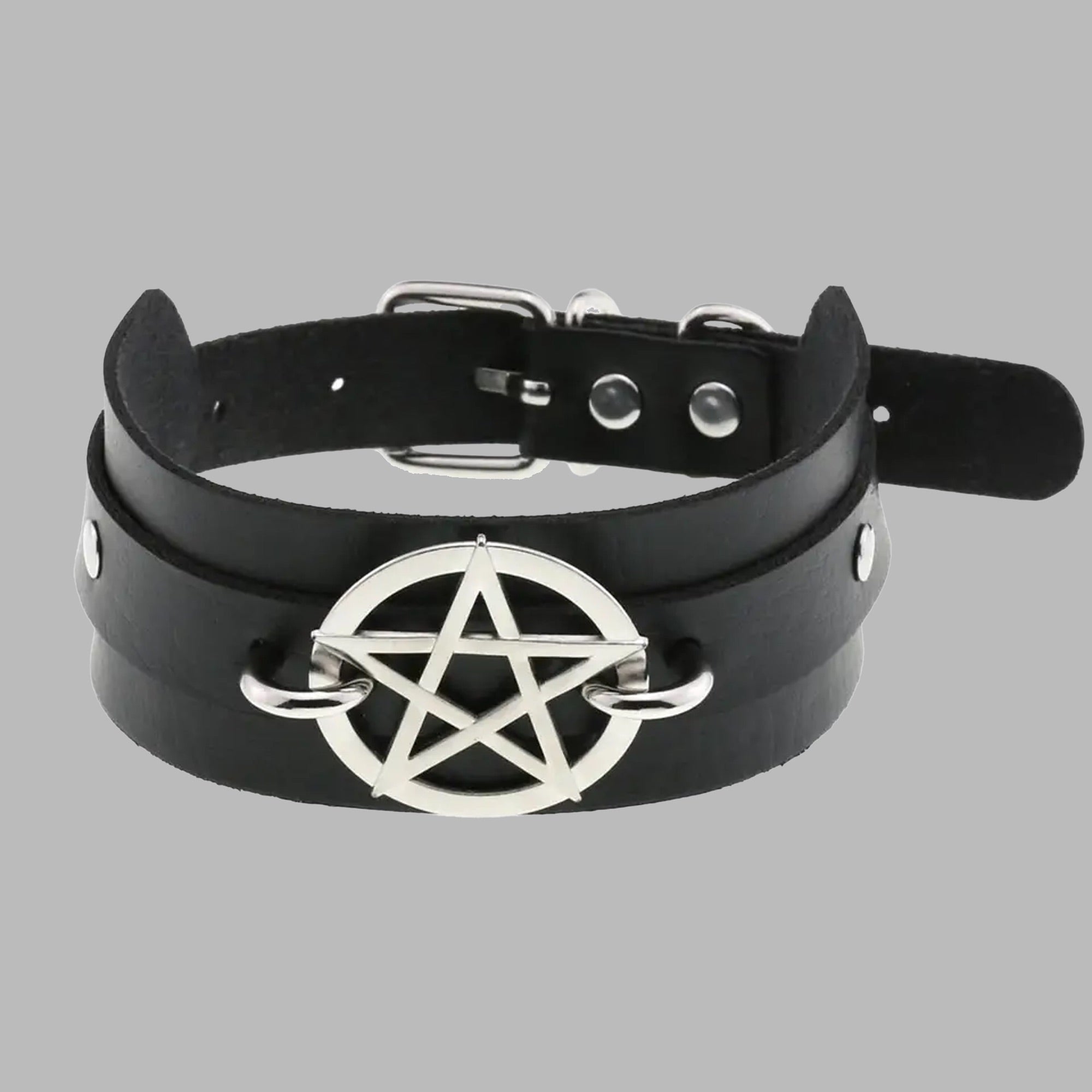 Pentagramm Halsband - Schwarz und Silber