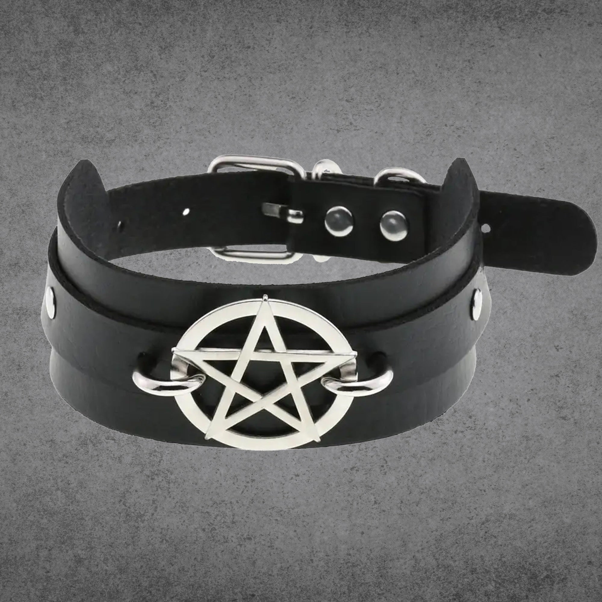 Black and silver Gothic witch pentagram collar 