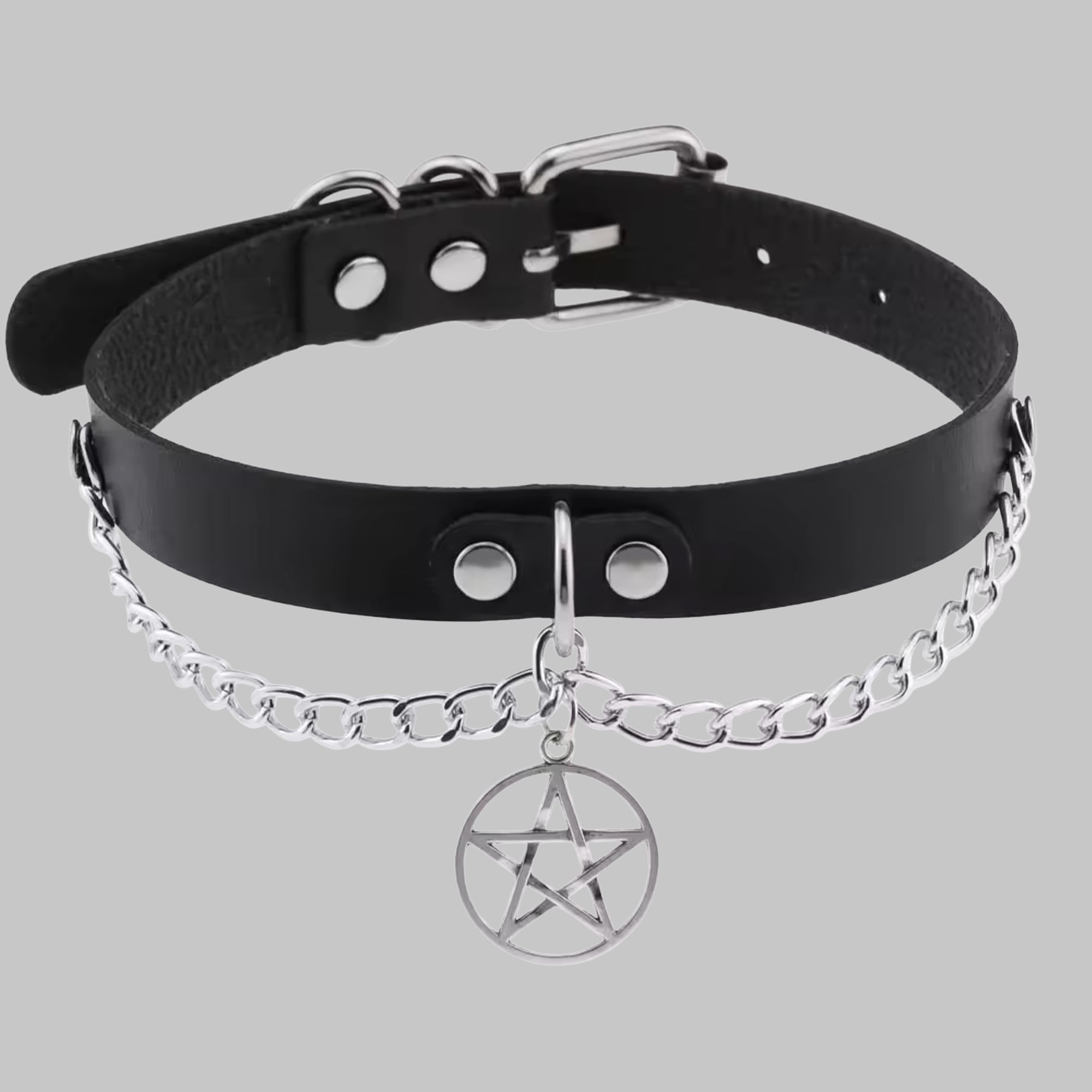 Chained Pentagram Gothic Collar - Black