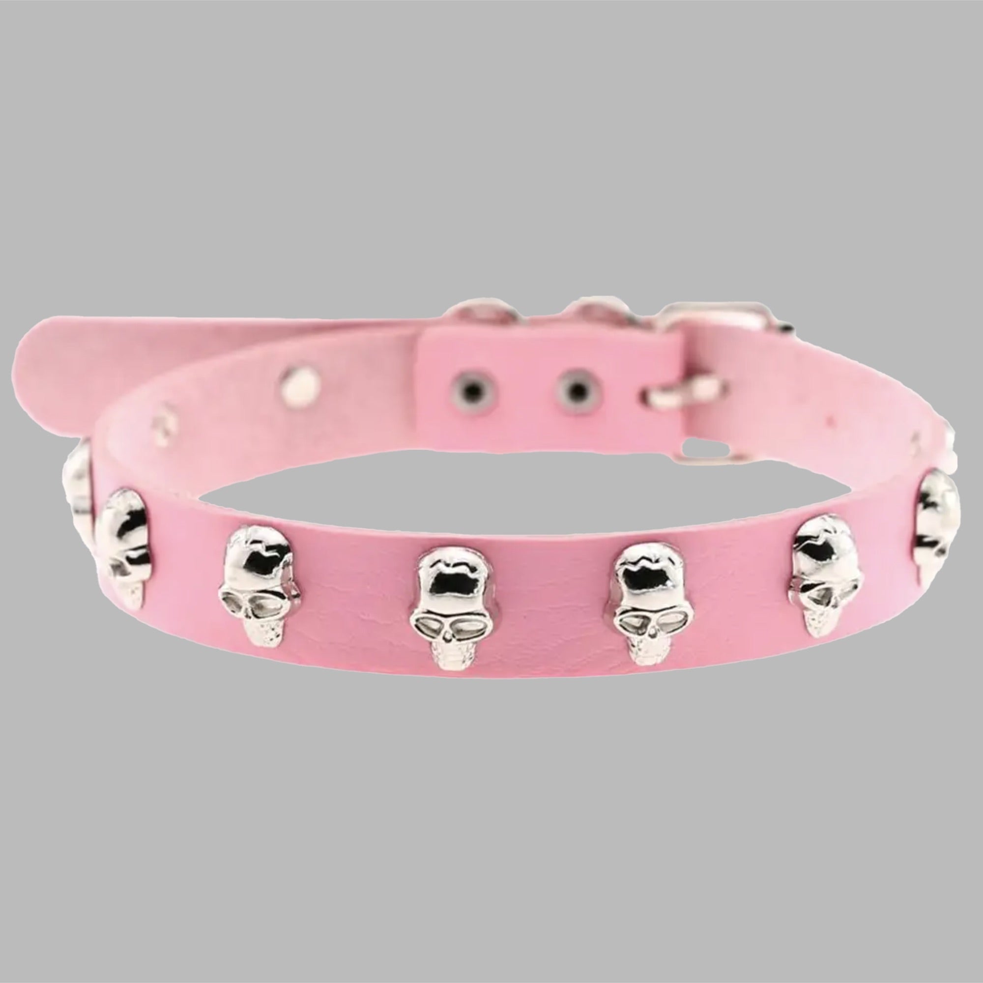 Skull Choker Collar - Baby Pink