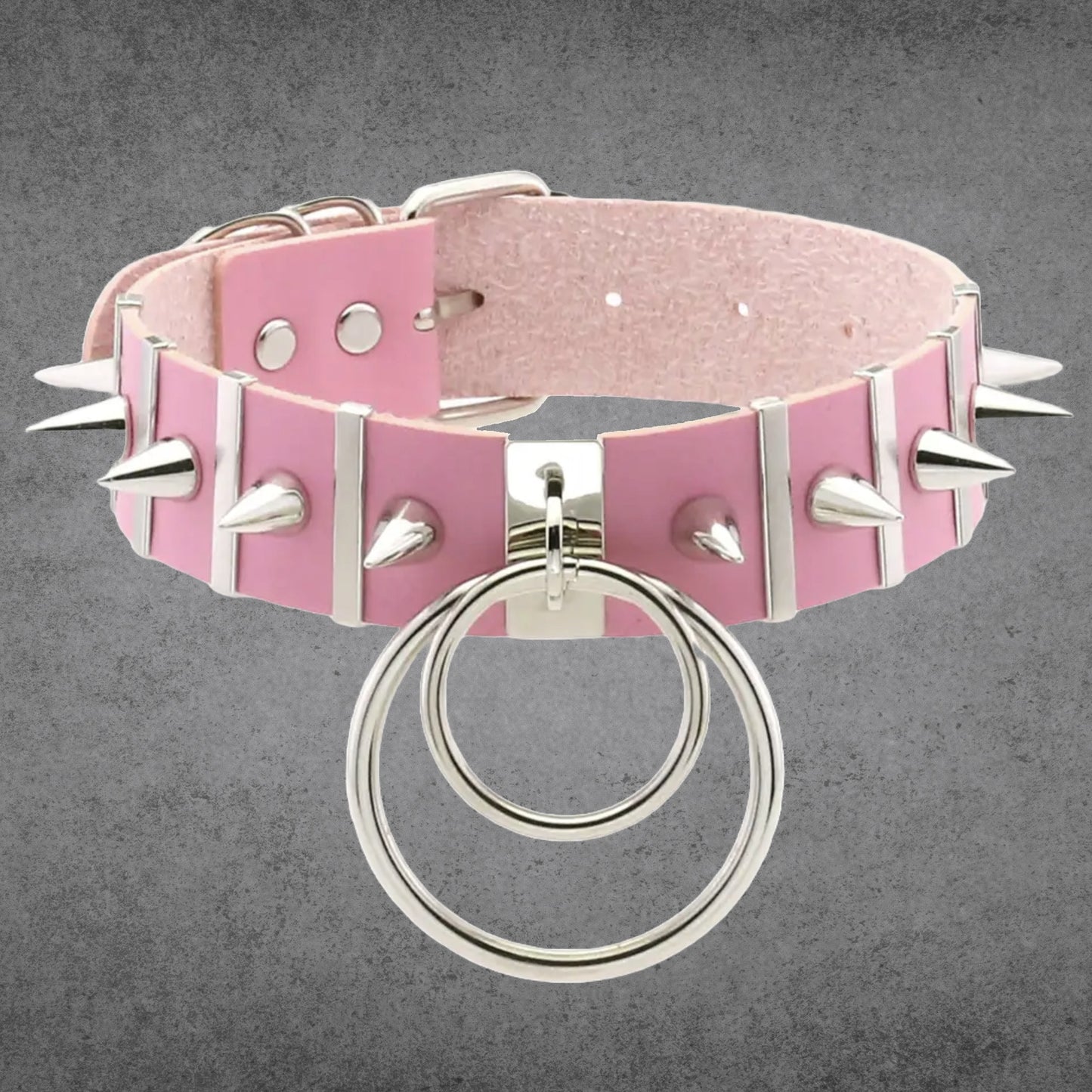 Spiky Double O Ring Choker Collar - Baby Pink – Chokers.co.uk