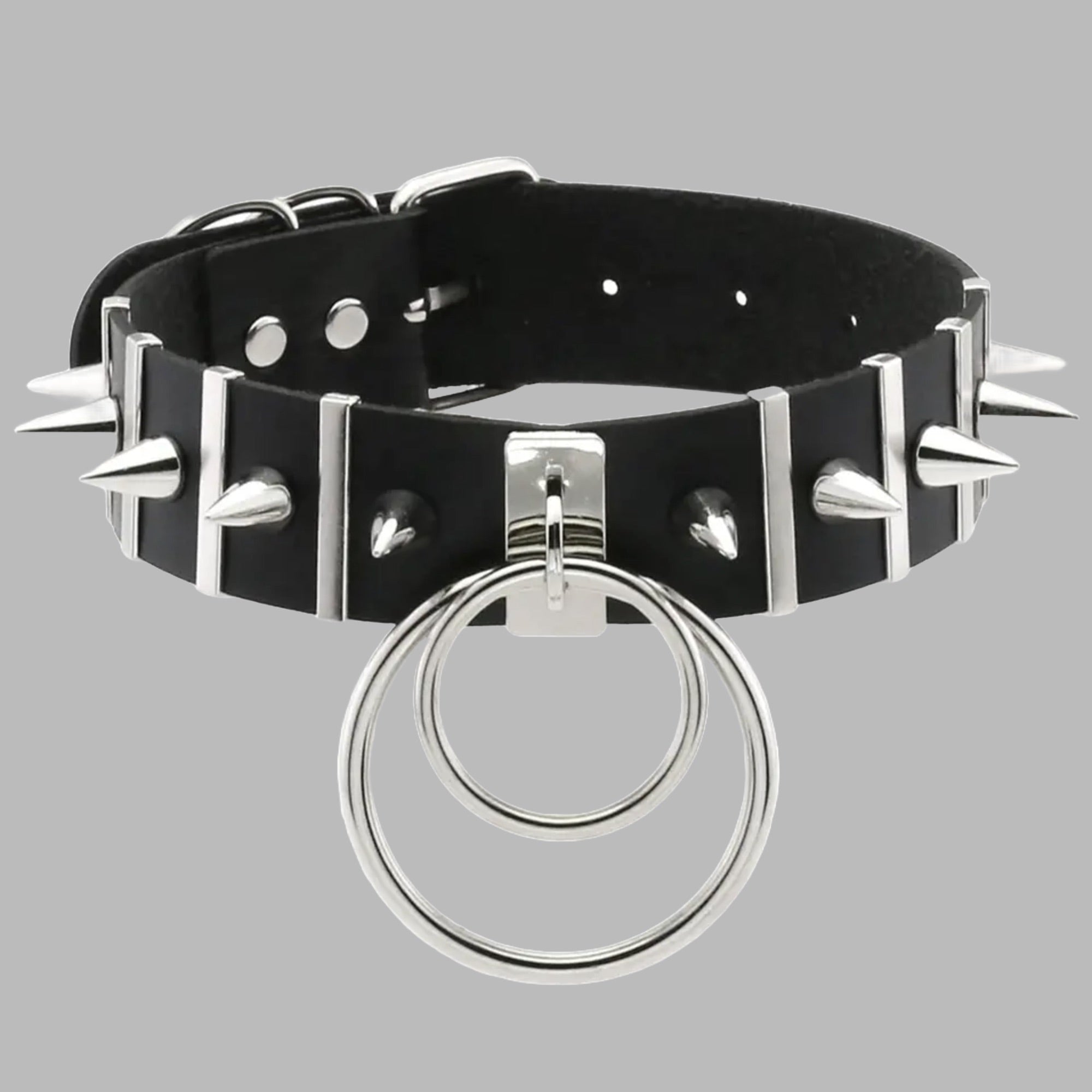 Stacheliges Halsband mit doppeltem O-Ring - Schwarz