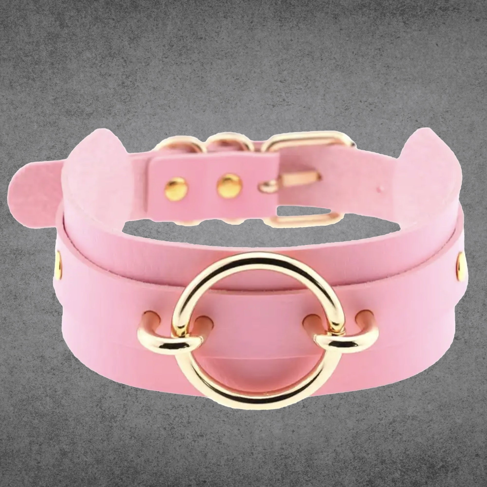 Fixed O Ring Choker Collar - Baby Pink & Gold