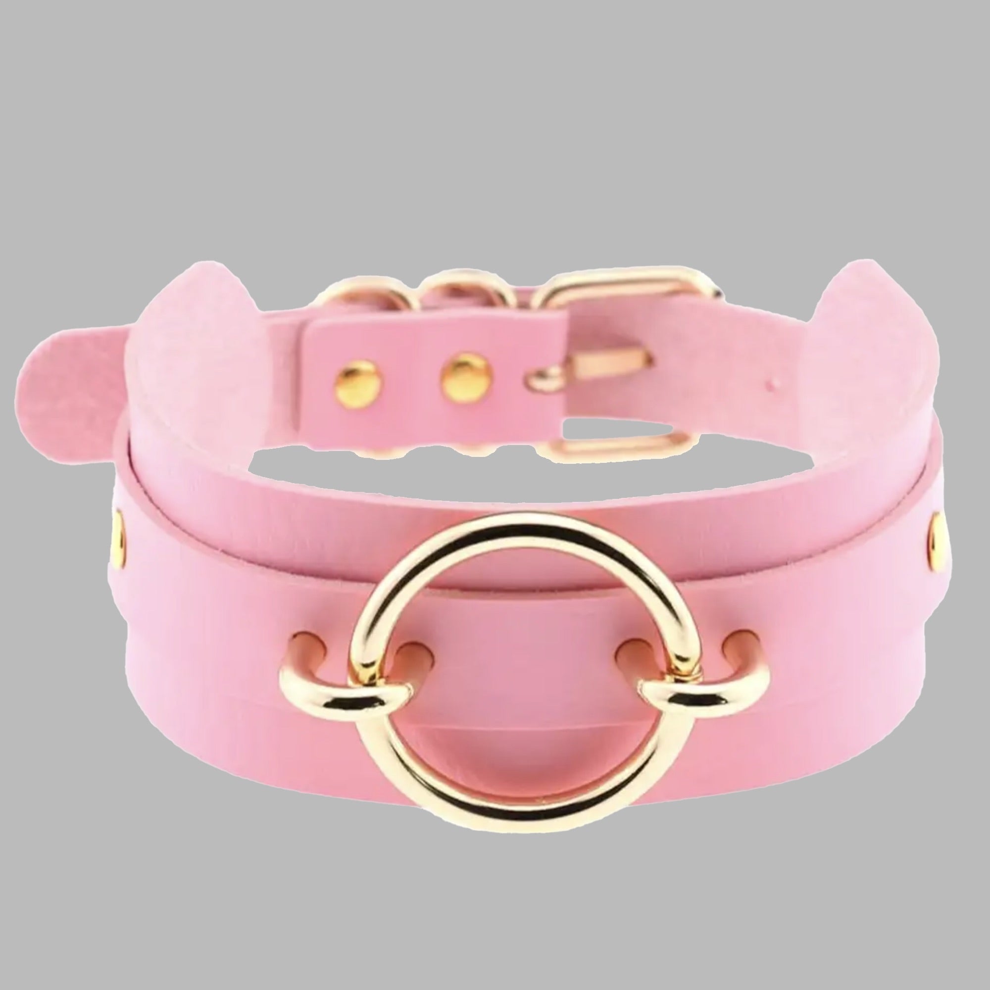Fixed O Ring Choker Collar - Baby Pink & Gold