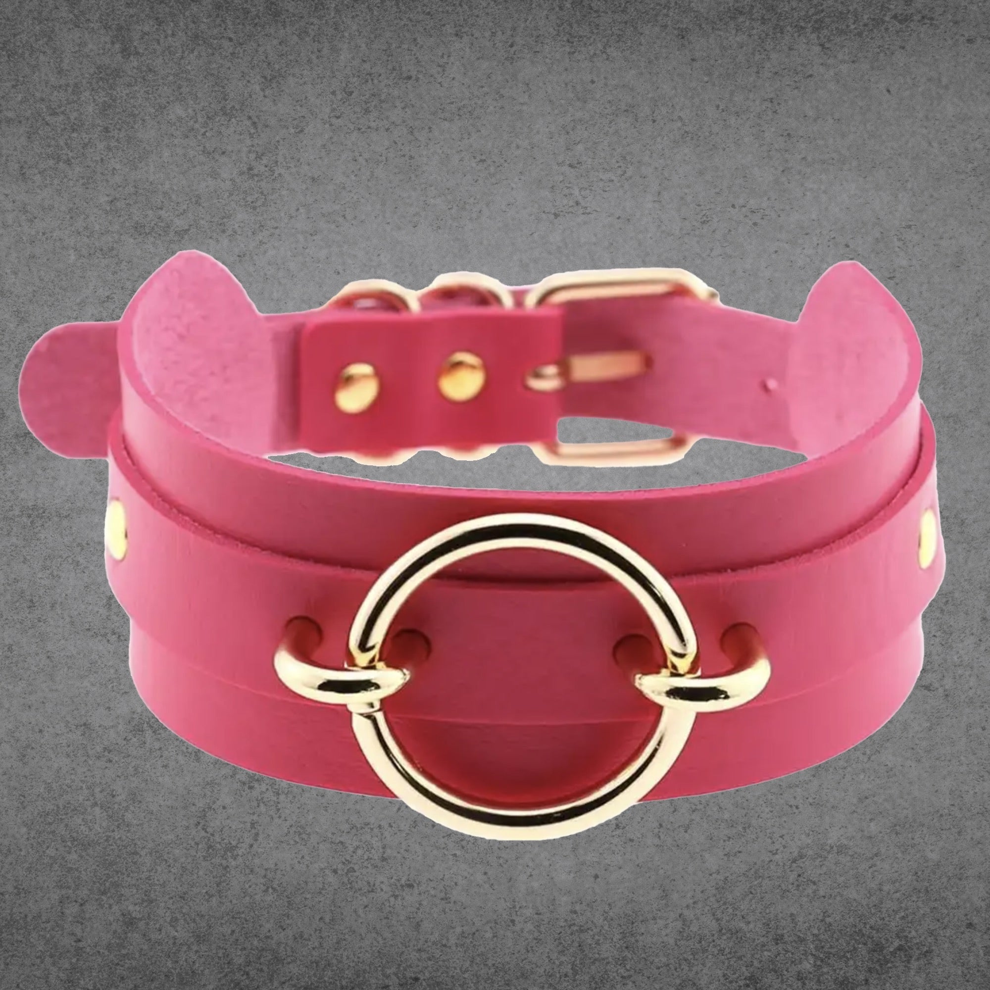 Fixed O Ring Choker Collar - Hot Pink & Gold