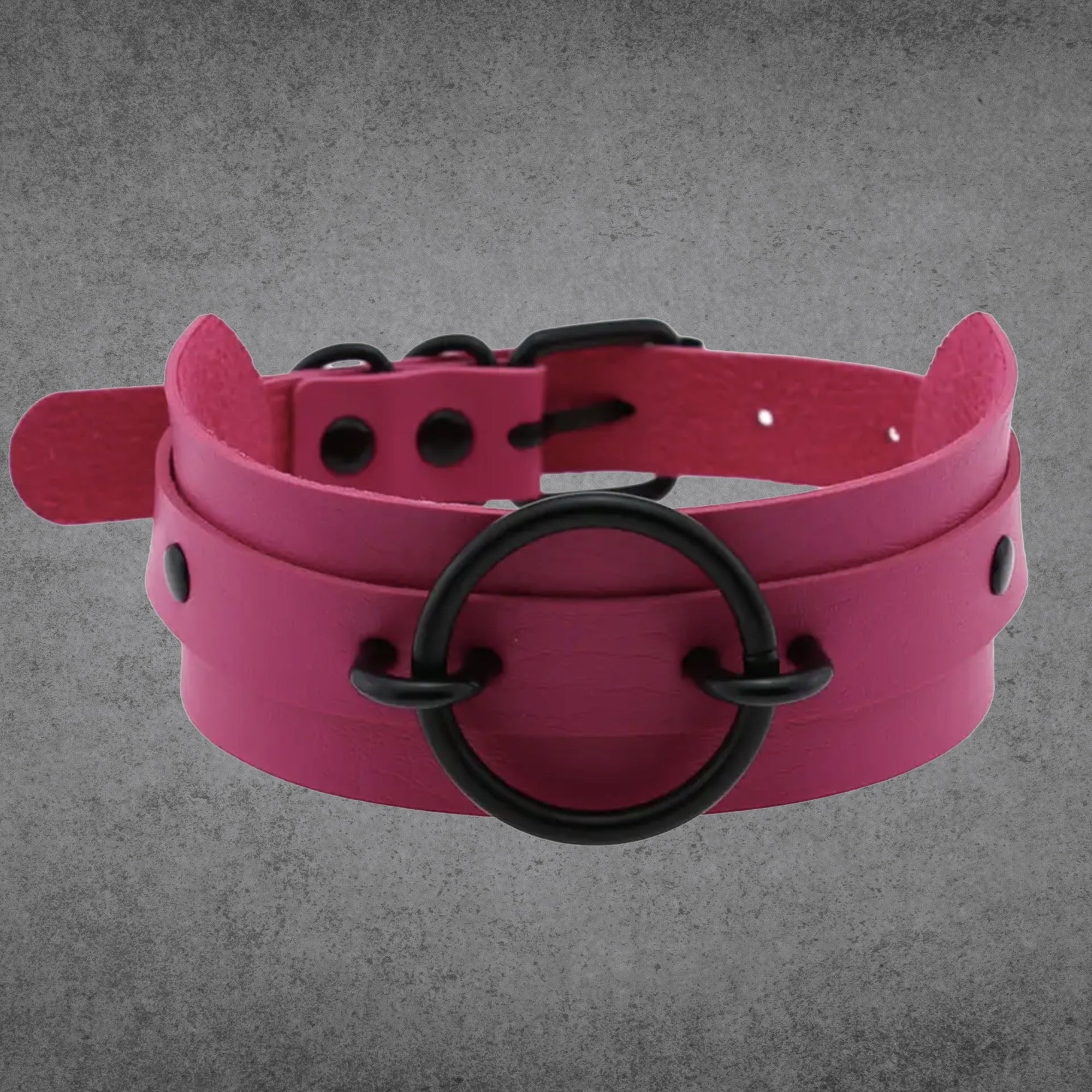 Fixed O Ring Choker Collar - Hot Pink & Black