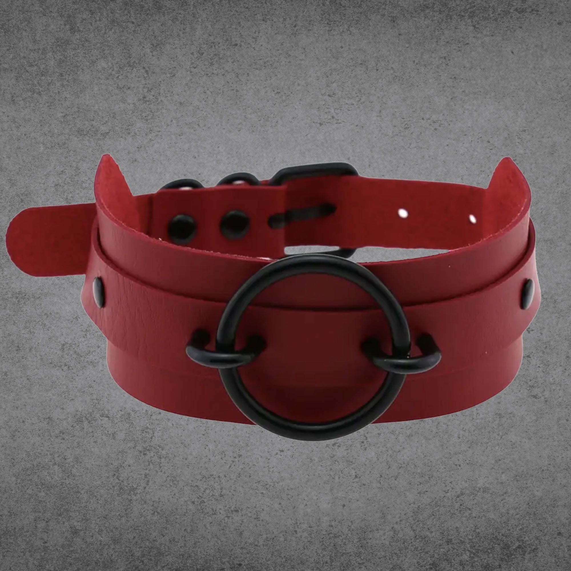 Fixed O Ring Choker Collar - Red & Black