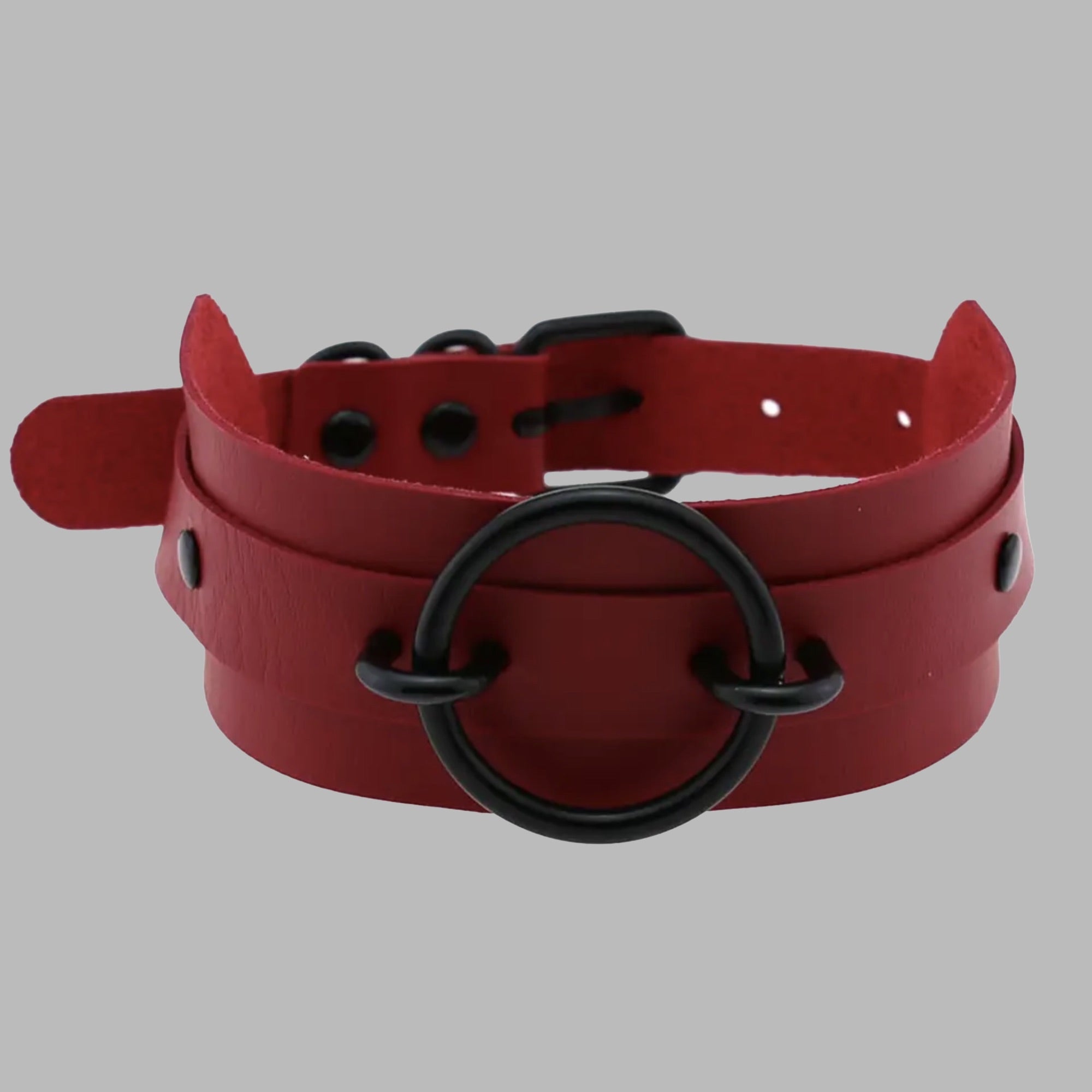 Fixed O Ring Choker Collar - Red & Black