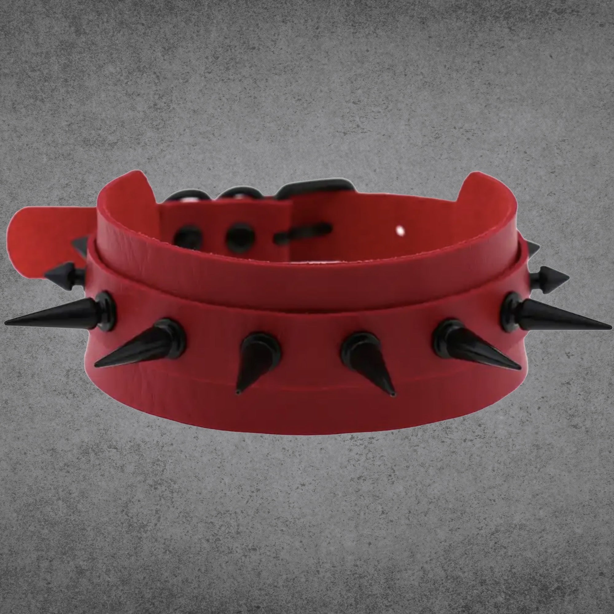 Gothic 2 Inch Spike Wide Collar - Red & Black