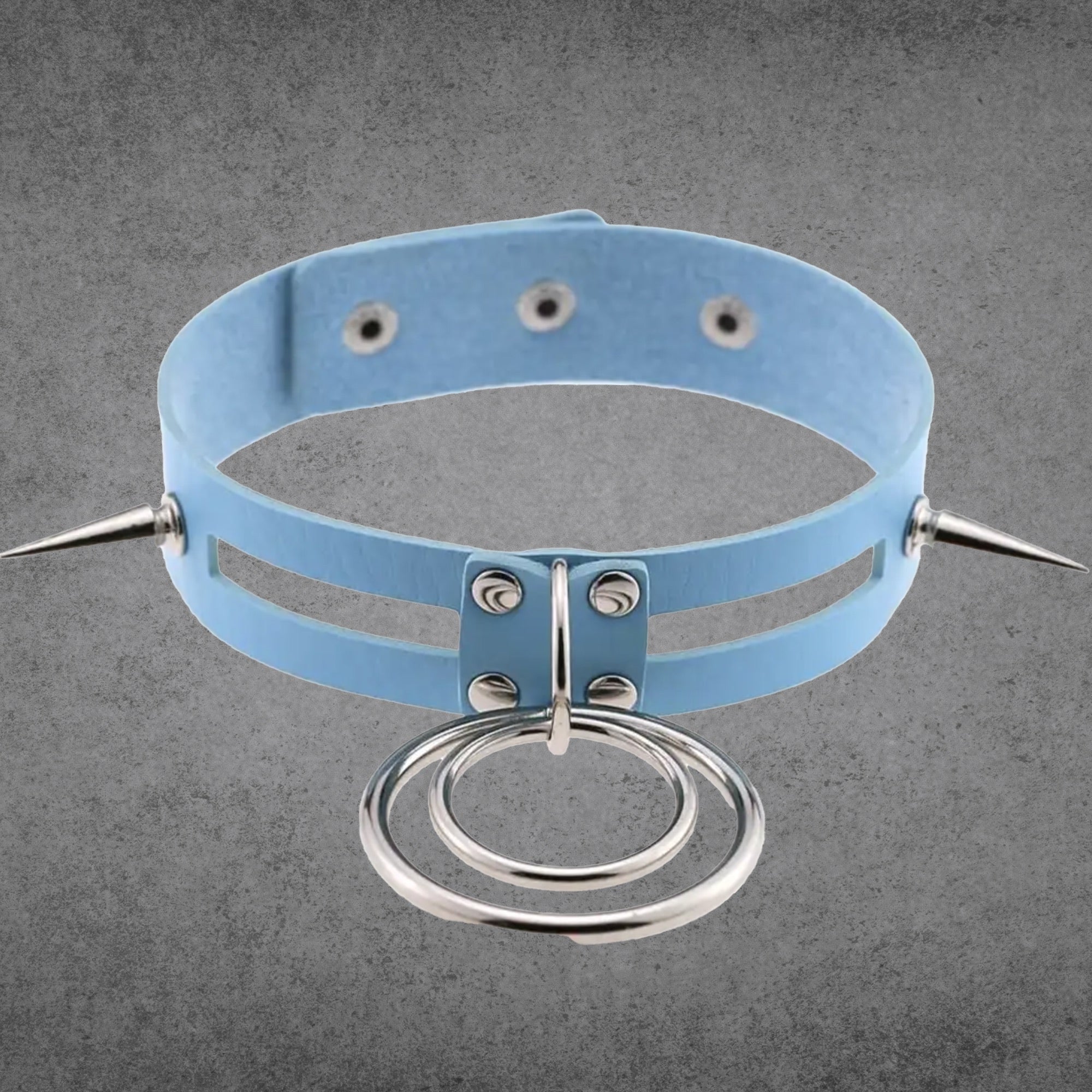 Double O Ring Spike Collar - Baby Blue
