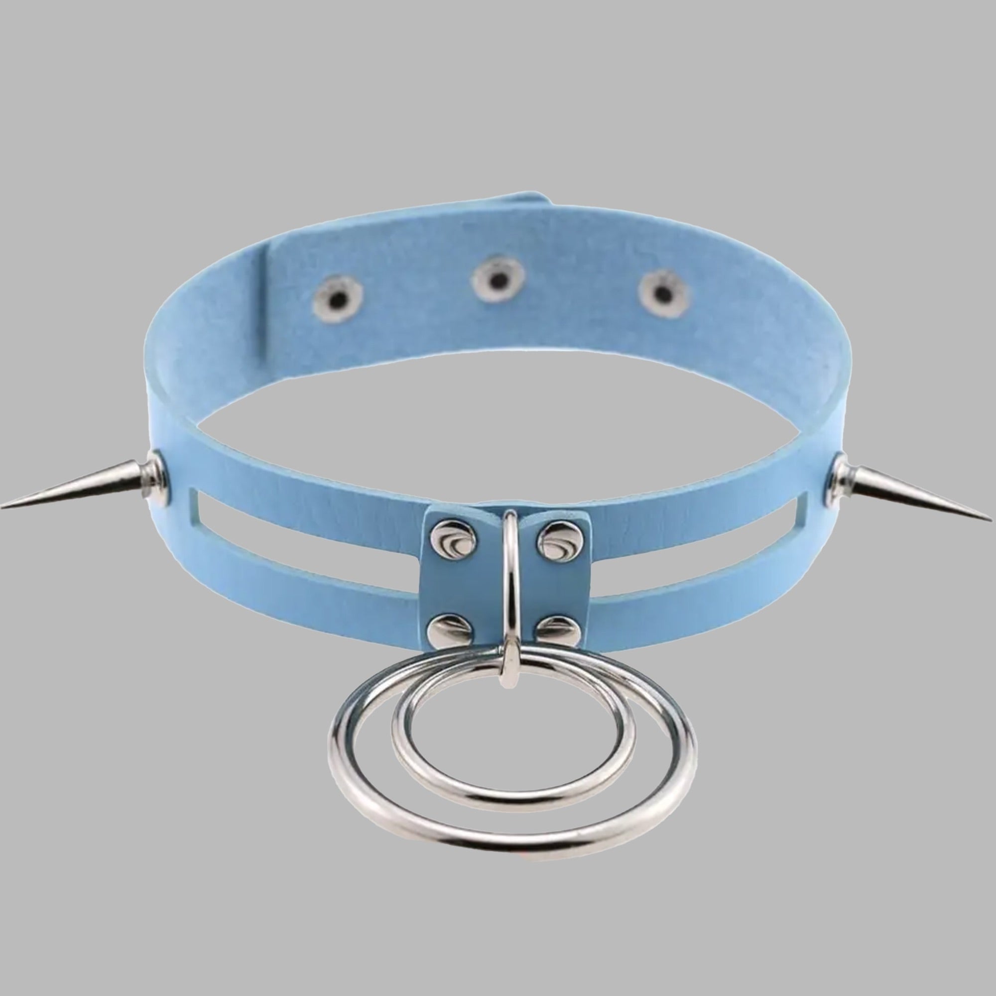 Doppeltes O-Ring Spike-Halsband - Babyblau