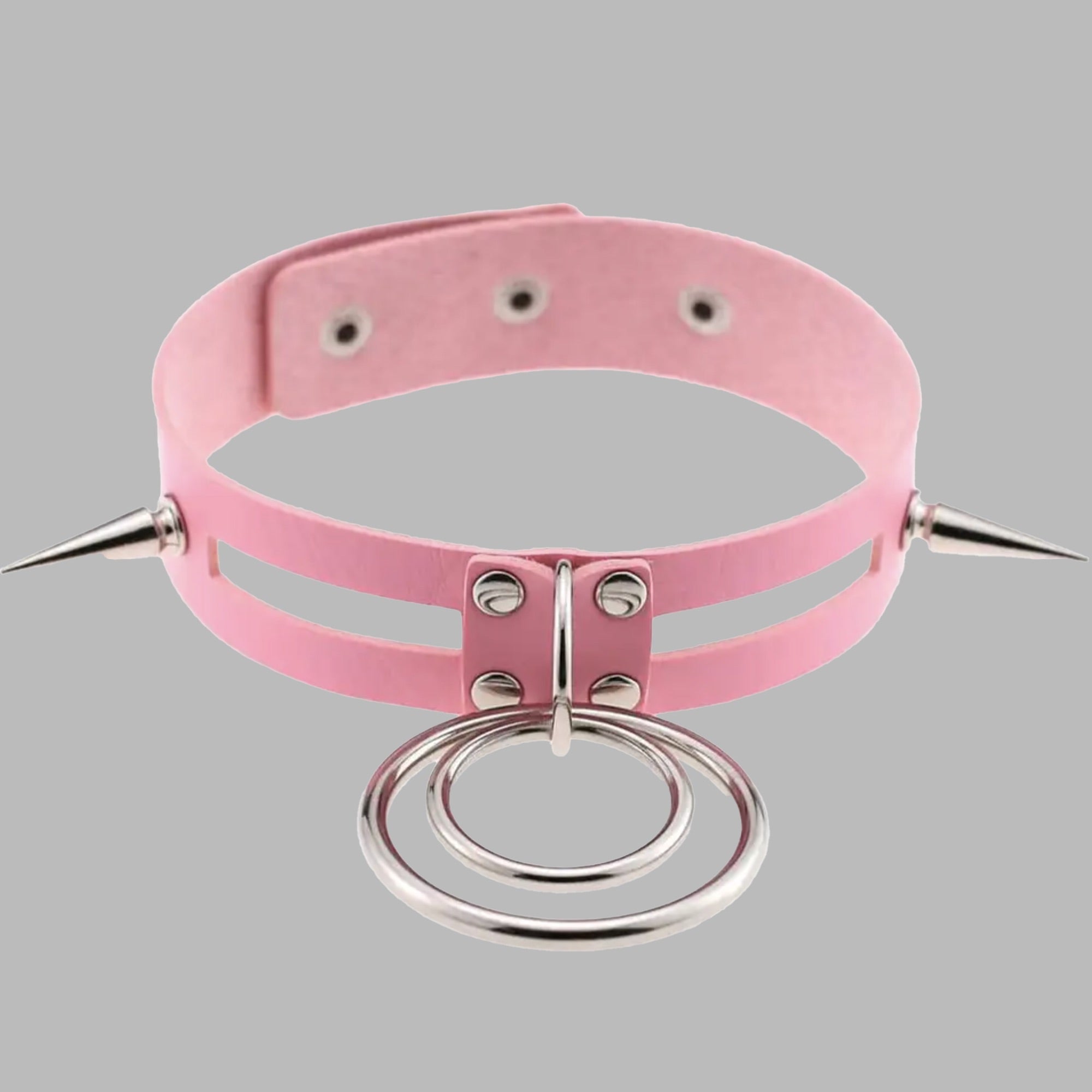 Double O Ring Spike Collar - Baby Pink
