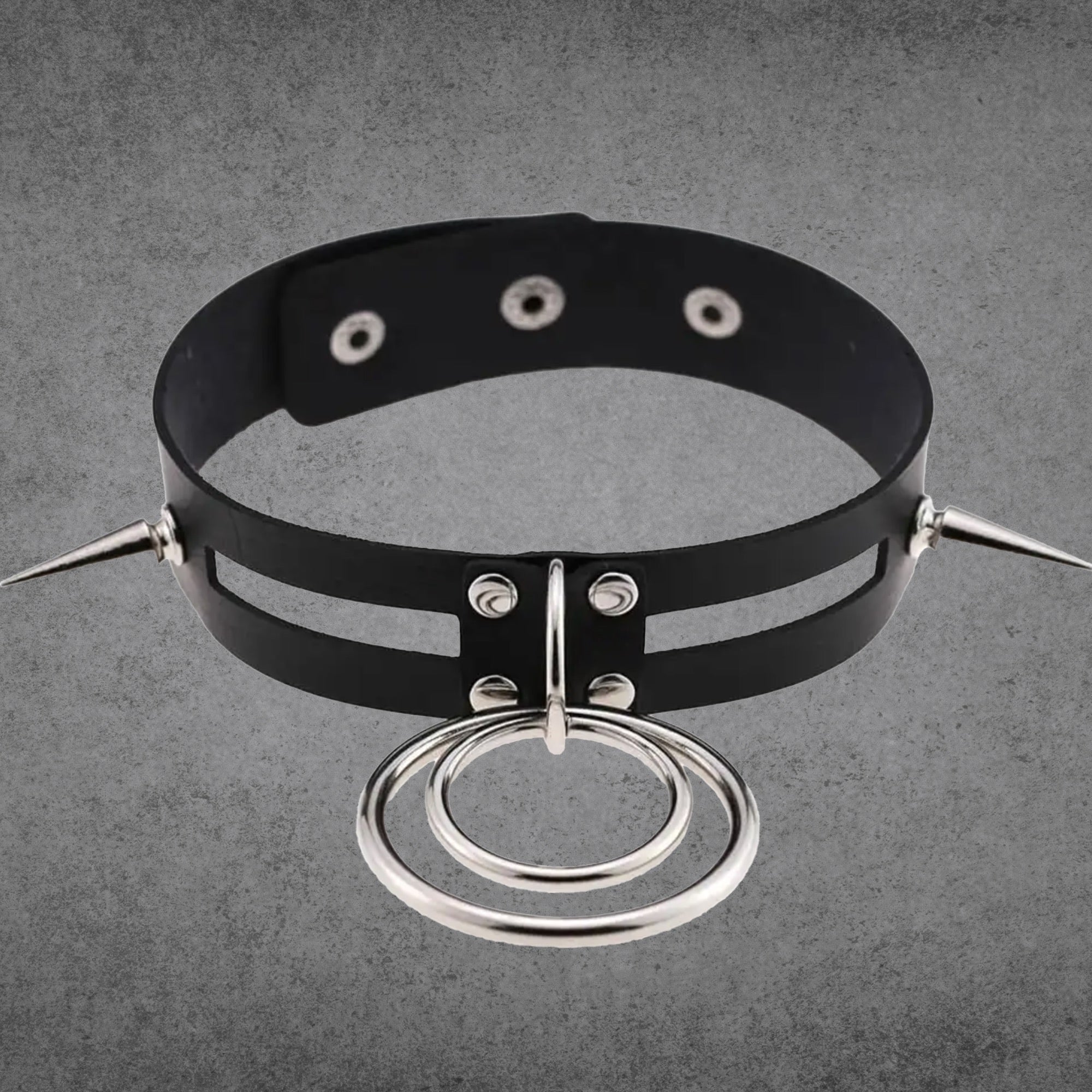 Double O Ring Spike Collar - Black