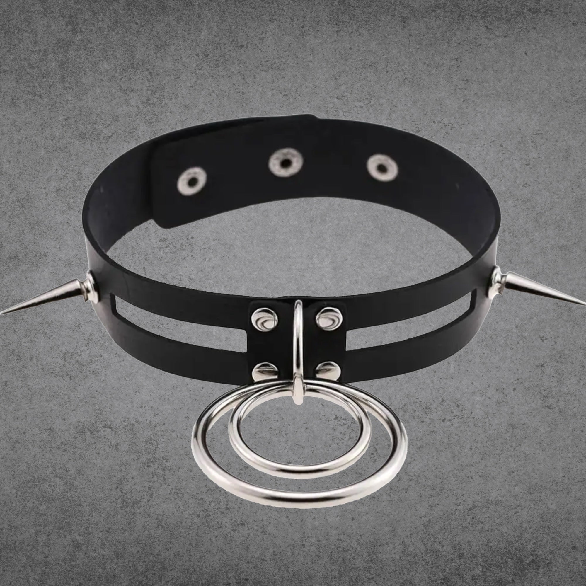 Halsband mit Spikes und doppeltem O-Ring - Schwarz