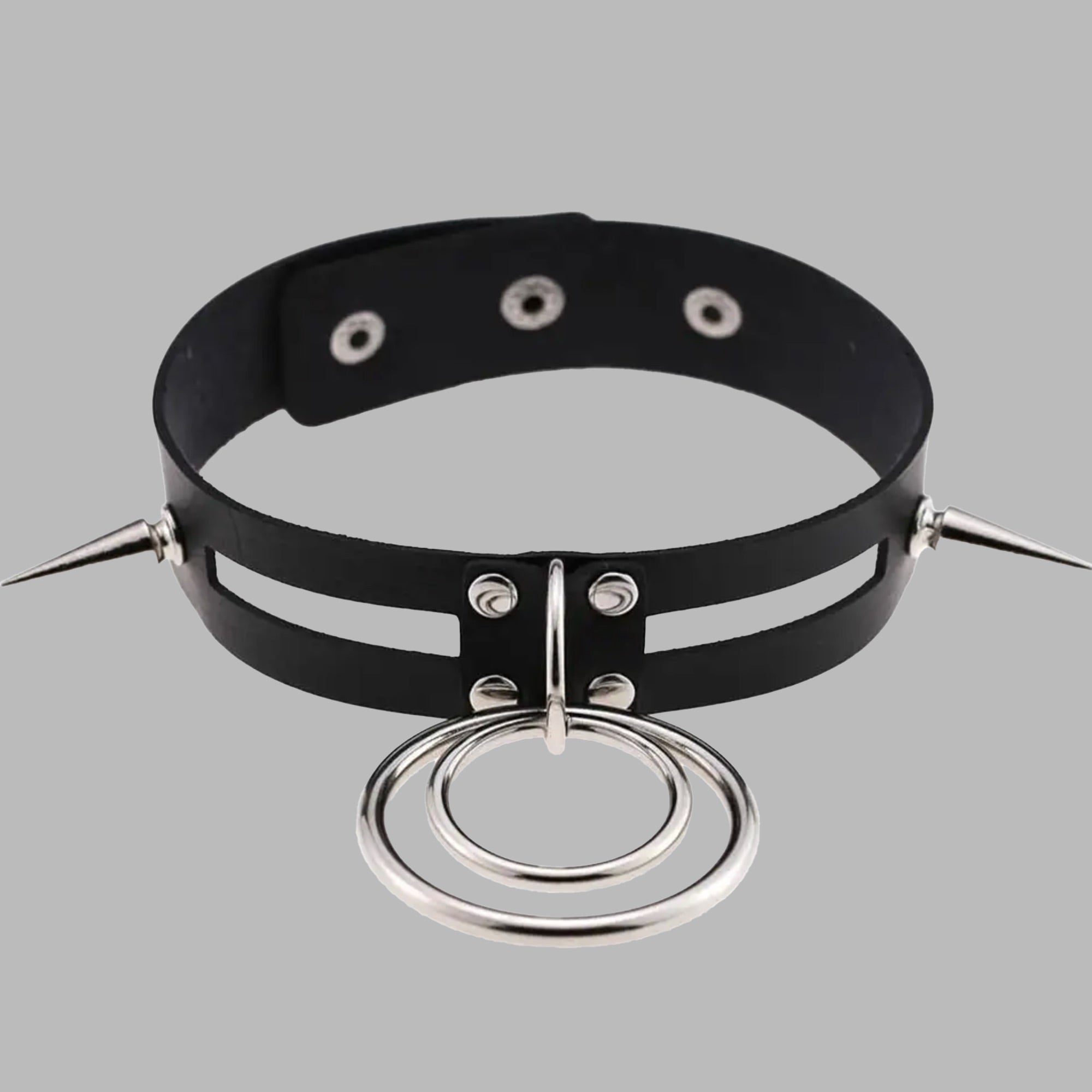 Double O Ring Spike Collar - Black