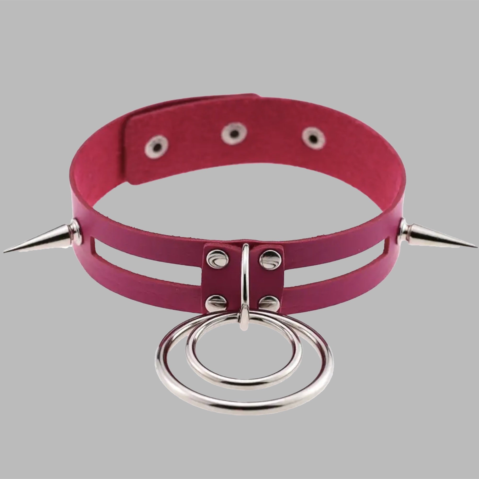 Double O Ring Spike Collar - Hot Pink