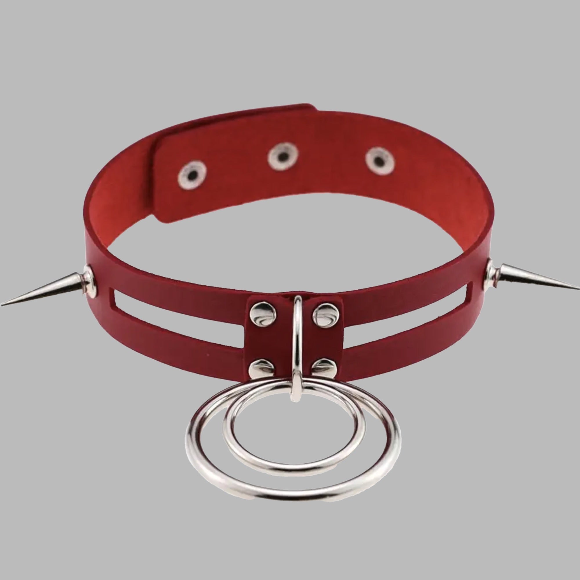 Double O Ring Spike Collar - Red