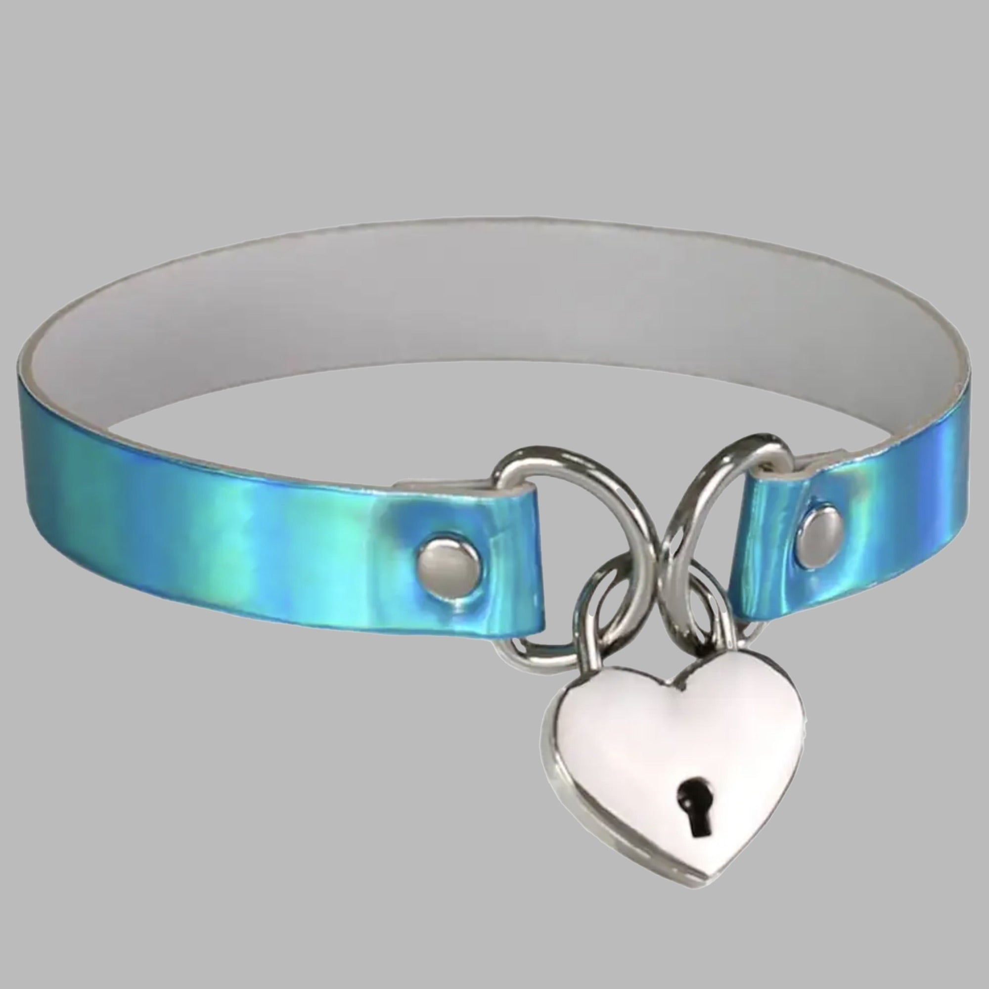 Heart Padlock Lazer Collar - Blue Chrome