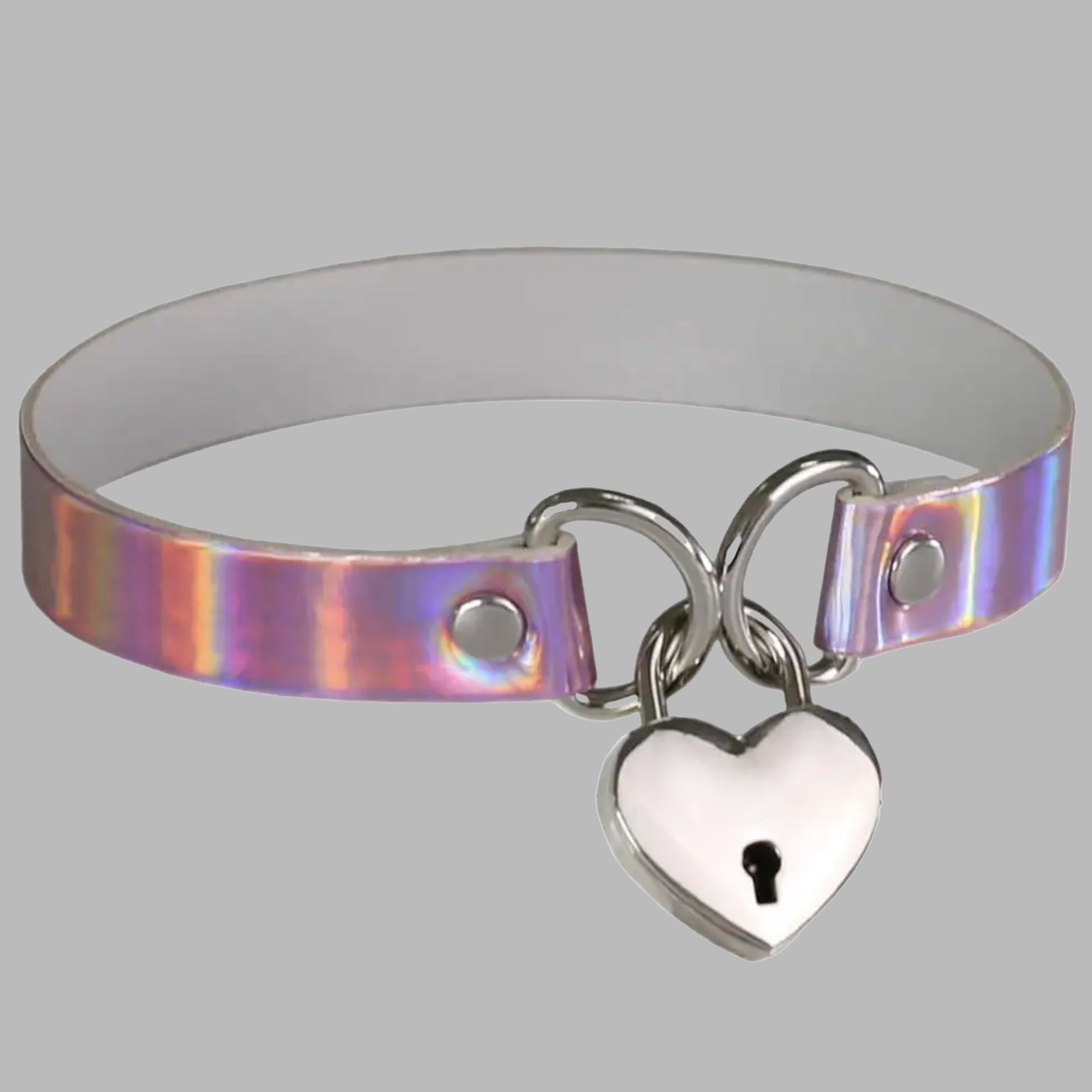 Heart Padlock Lazer Collar - Pink Chrome