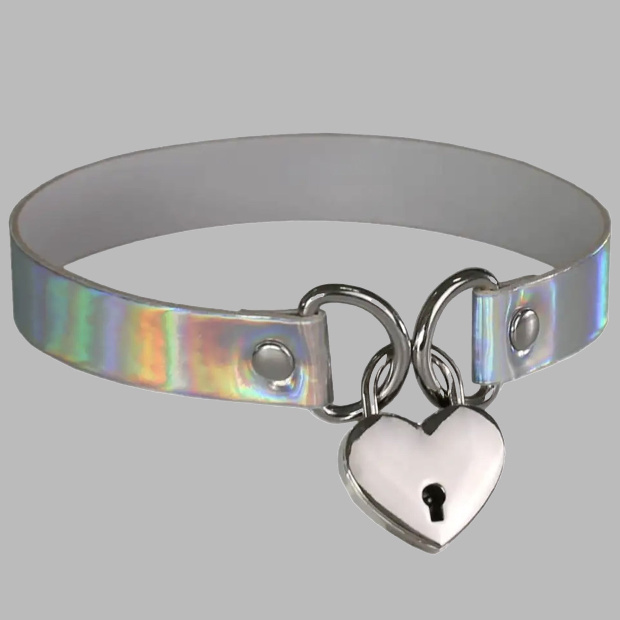 Heart Padlock Lazer Collar - Silver Chrome
