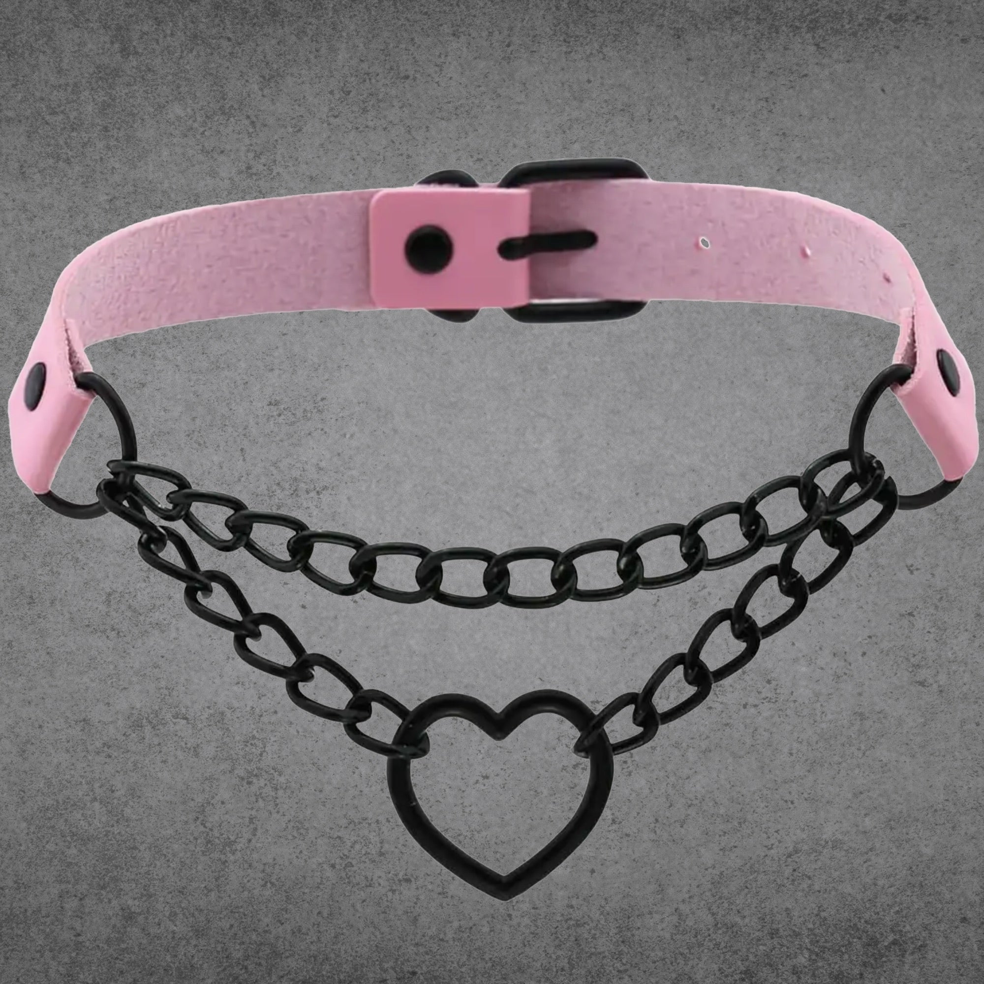 Chained Heart Choker - Baby Pink & Black