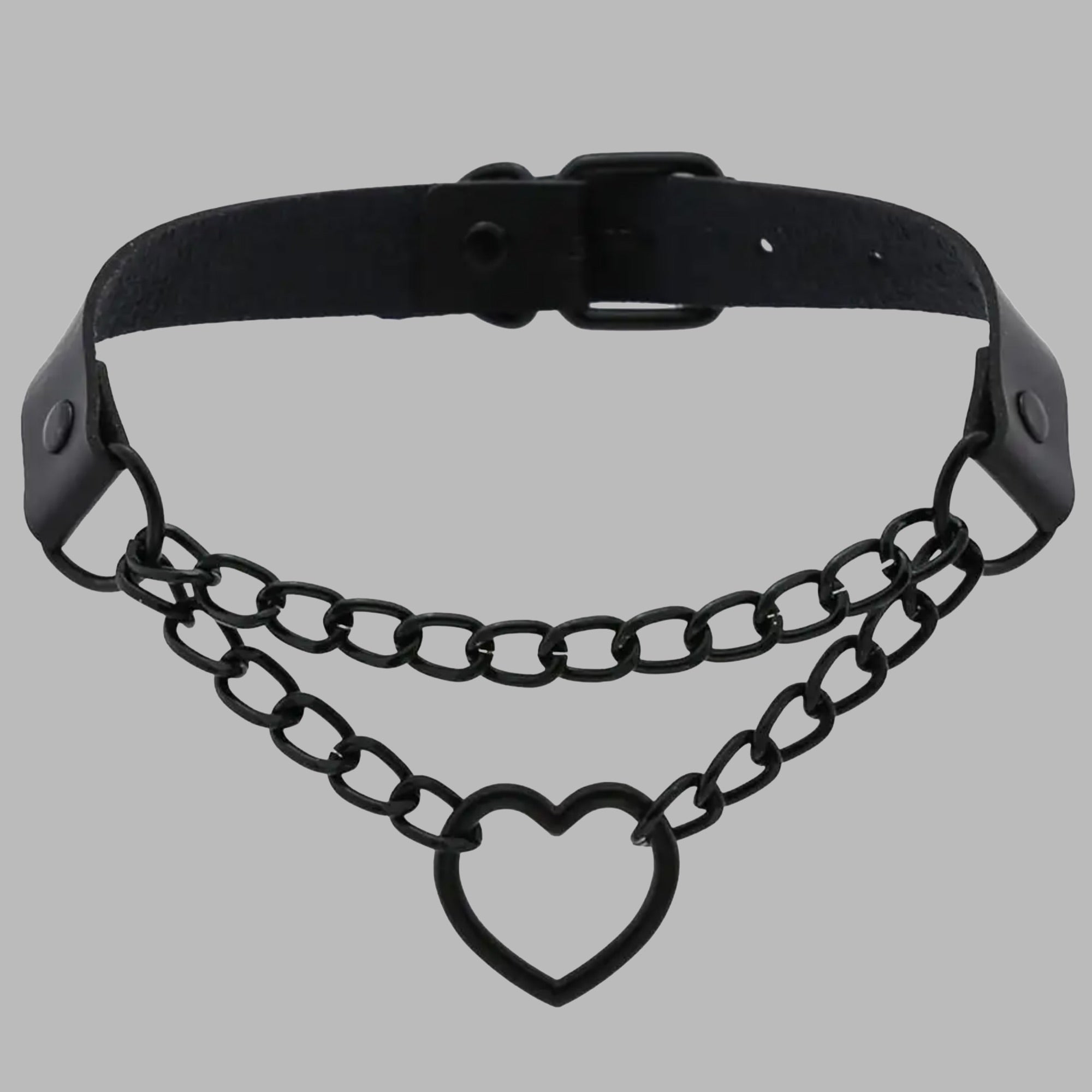 Chained Heart Choker - Black & Black