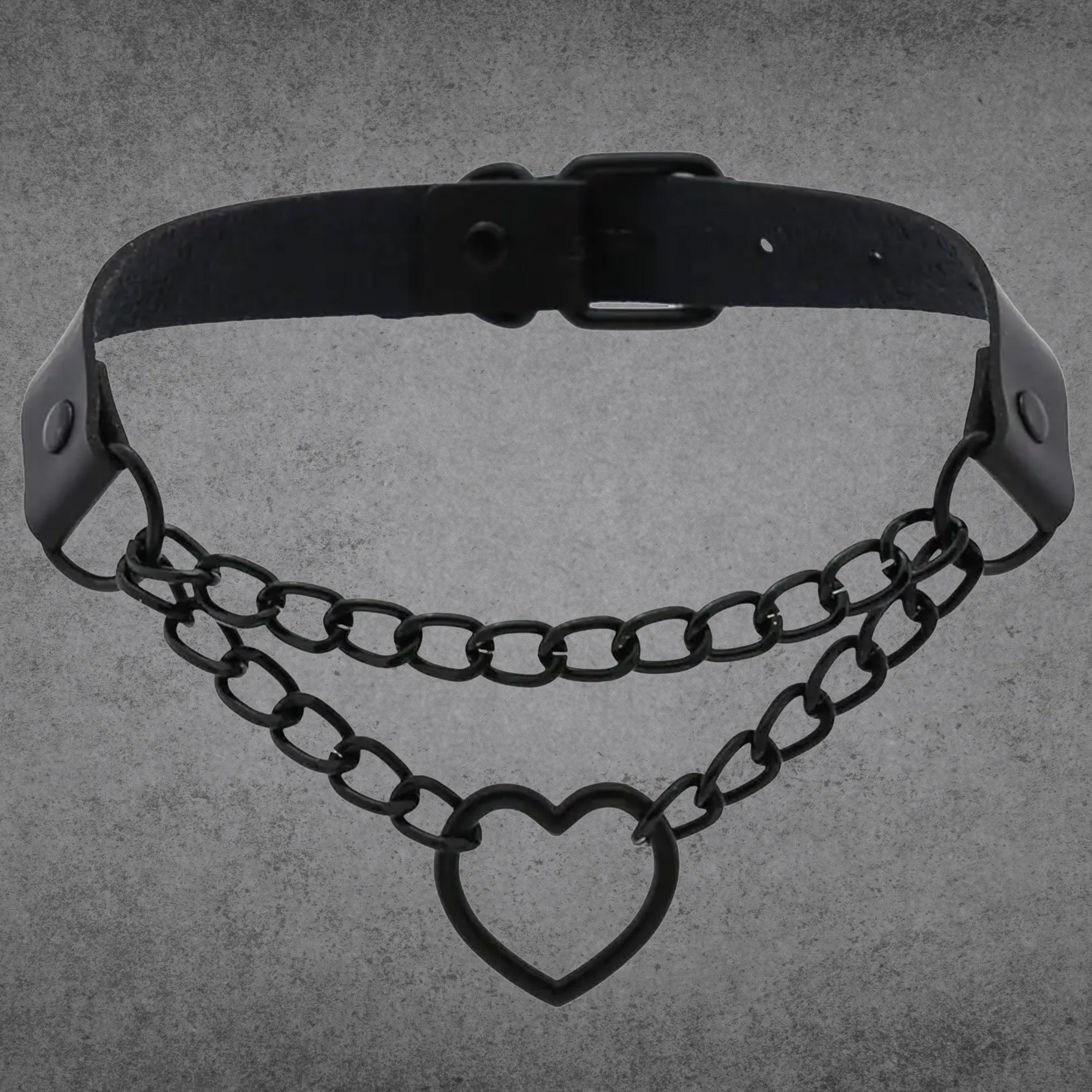 Chained Heart Choker - Black & Black
