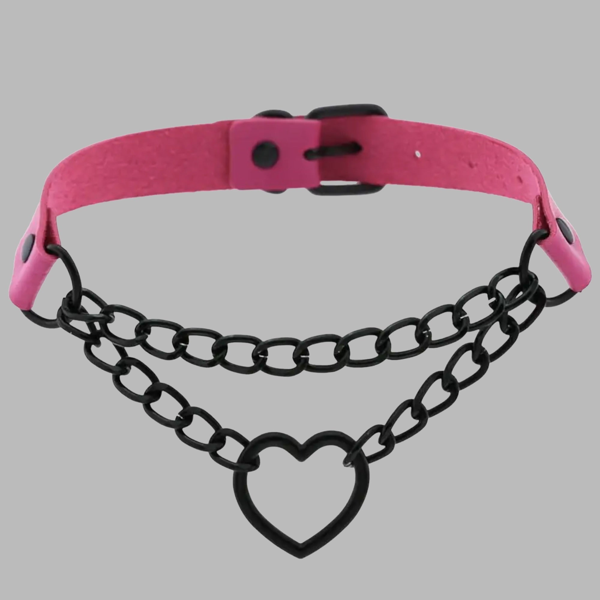 Chained Heart Choker - Hot Pink & Black