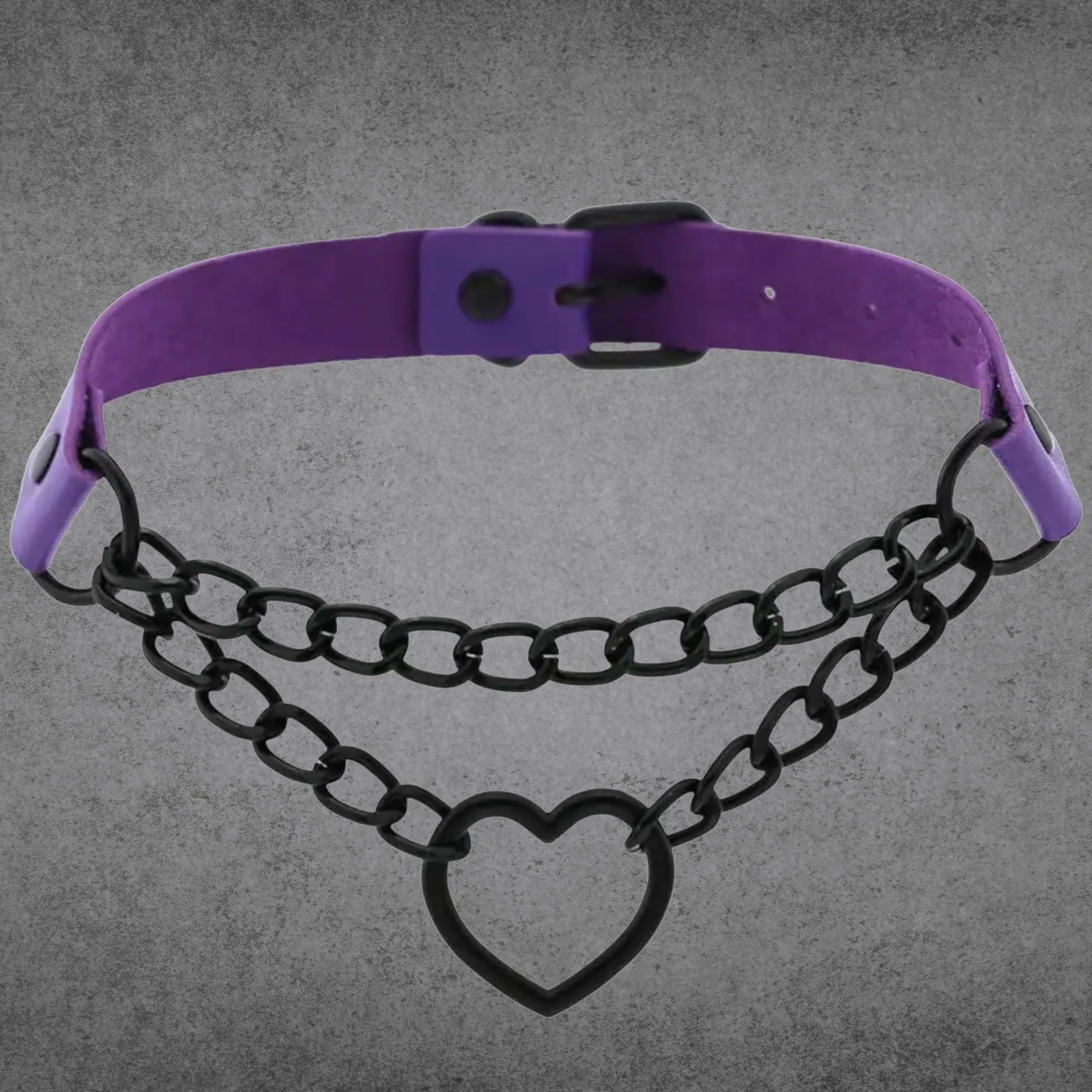 Chained Heart Choker - Purple & Black
