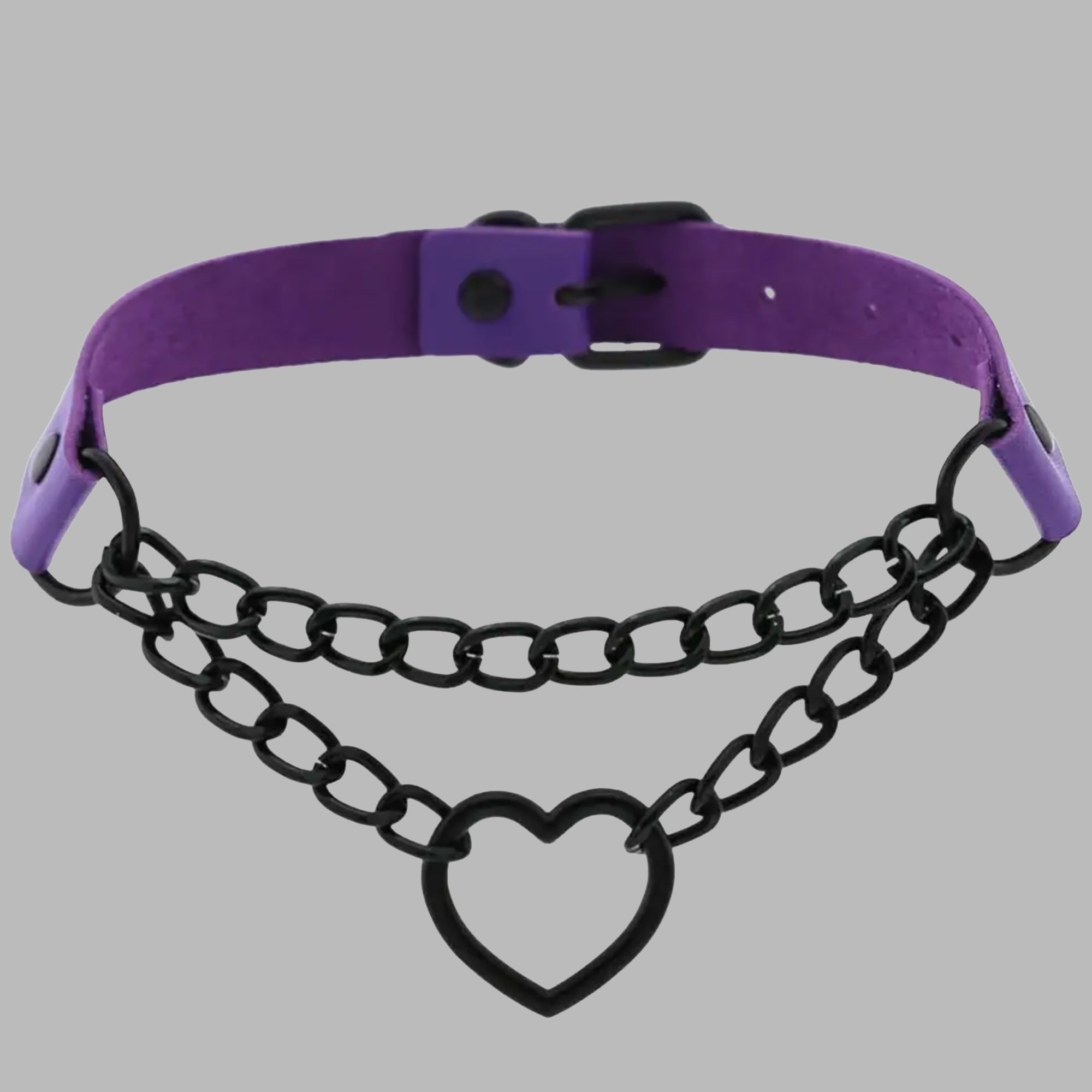 Chained Heart Choker - Purple & Black