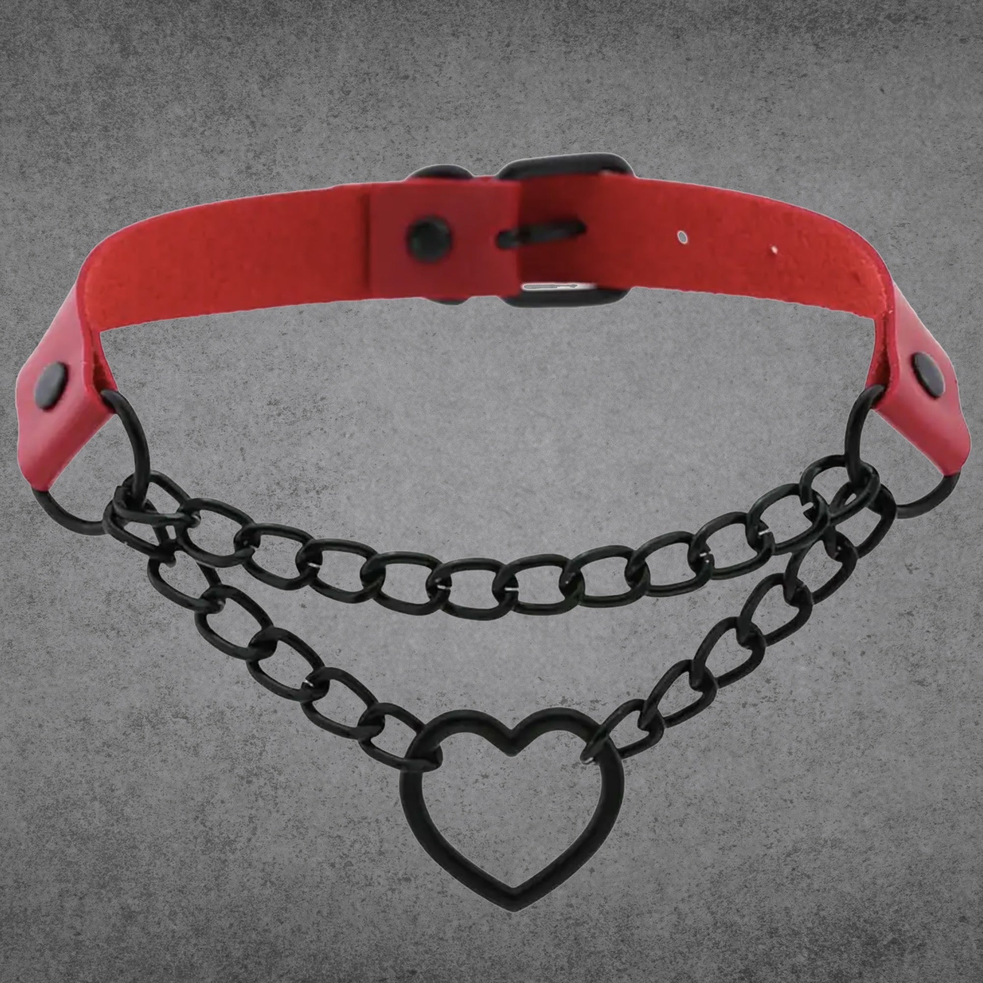 Chained Heart Choker - Red & Black