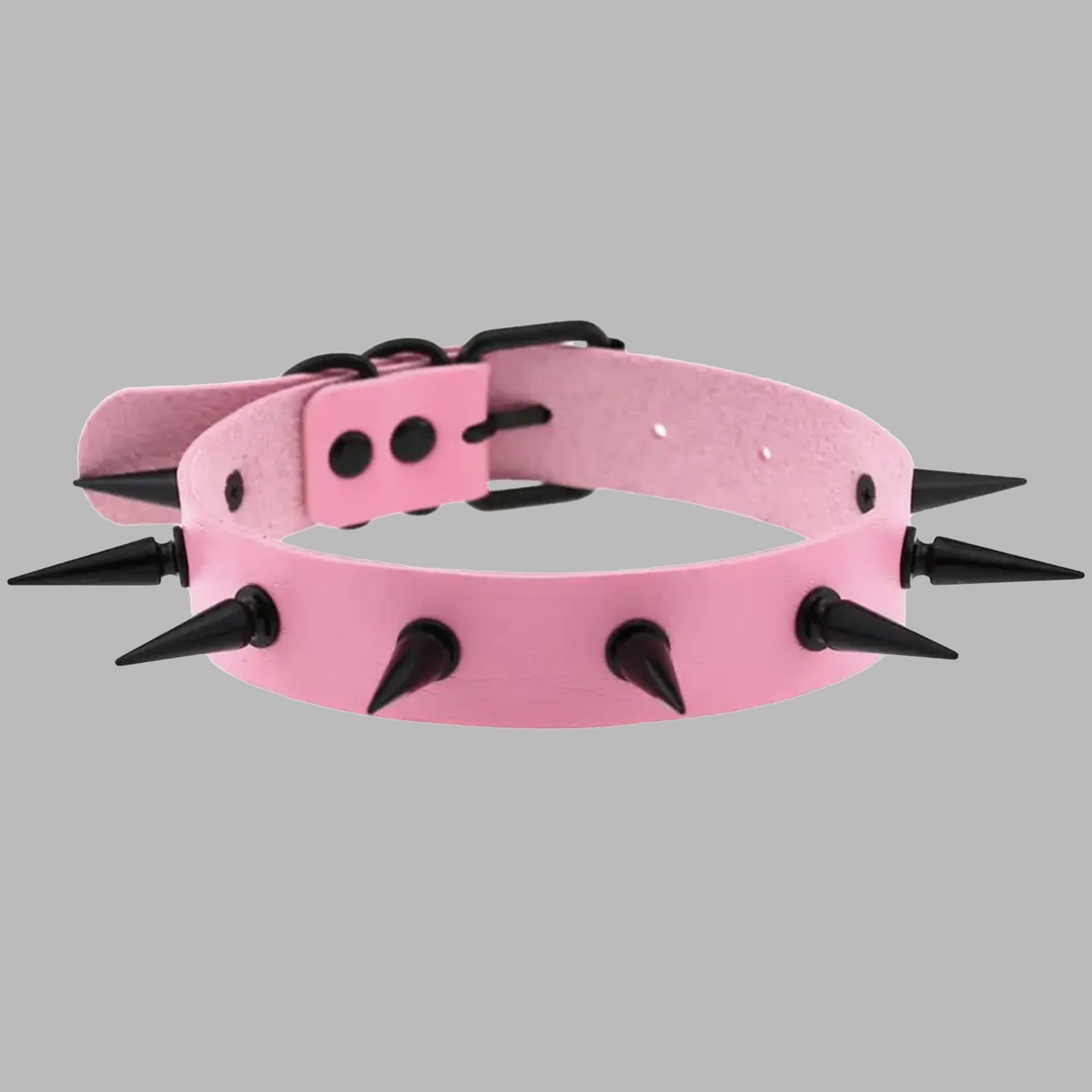 2 Inch Spike Collar - Baby Pink & Black