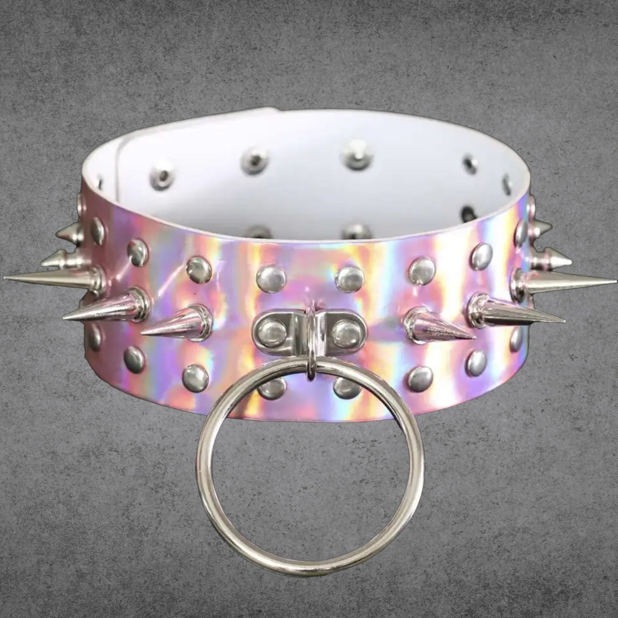 Large O Ring Spike Collar - Pink Chrome