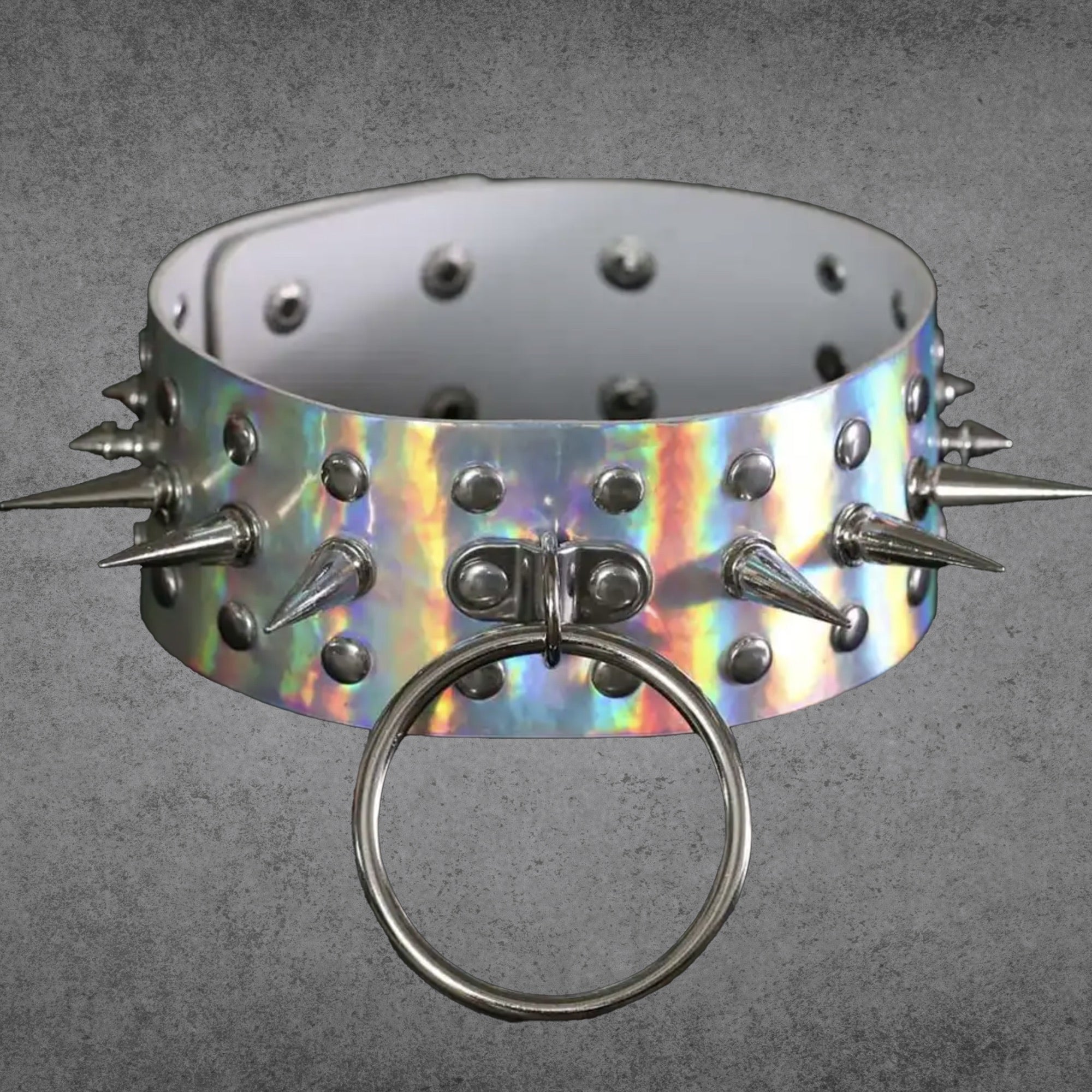 Large O Ring Spike Collar - Silver Chrome