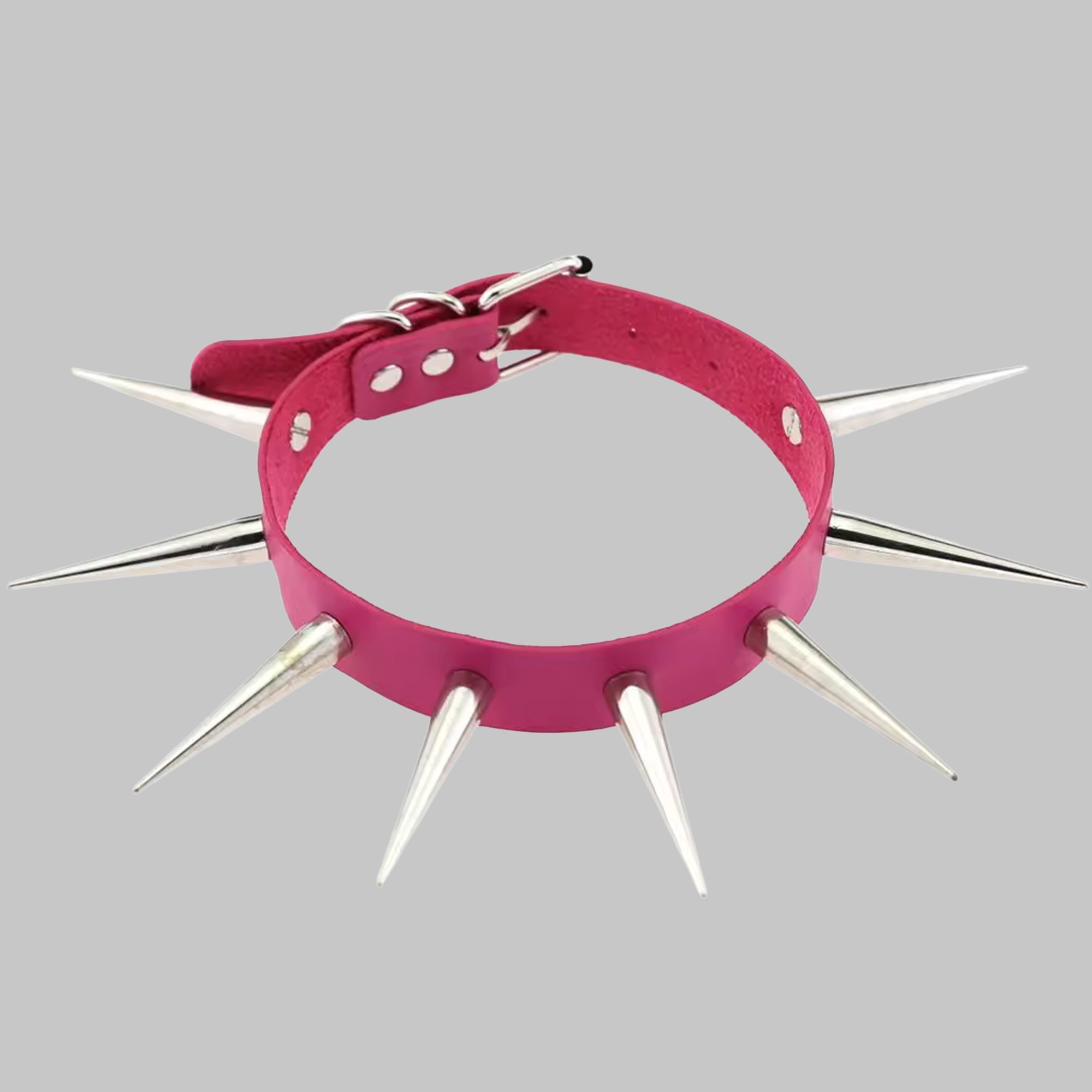 Hot pink XL spike punk collar, silver buckle and spike detail