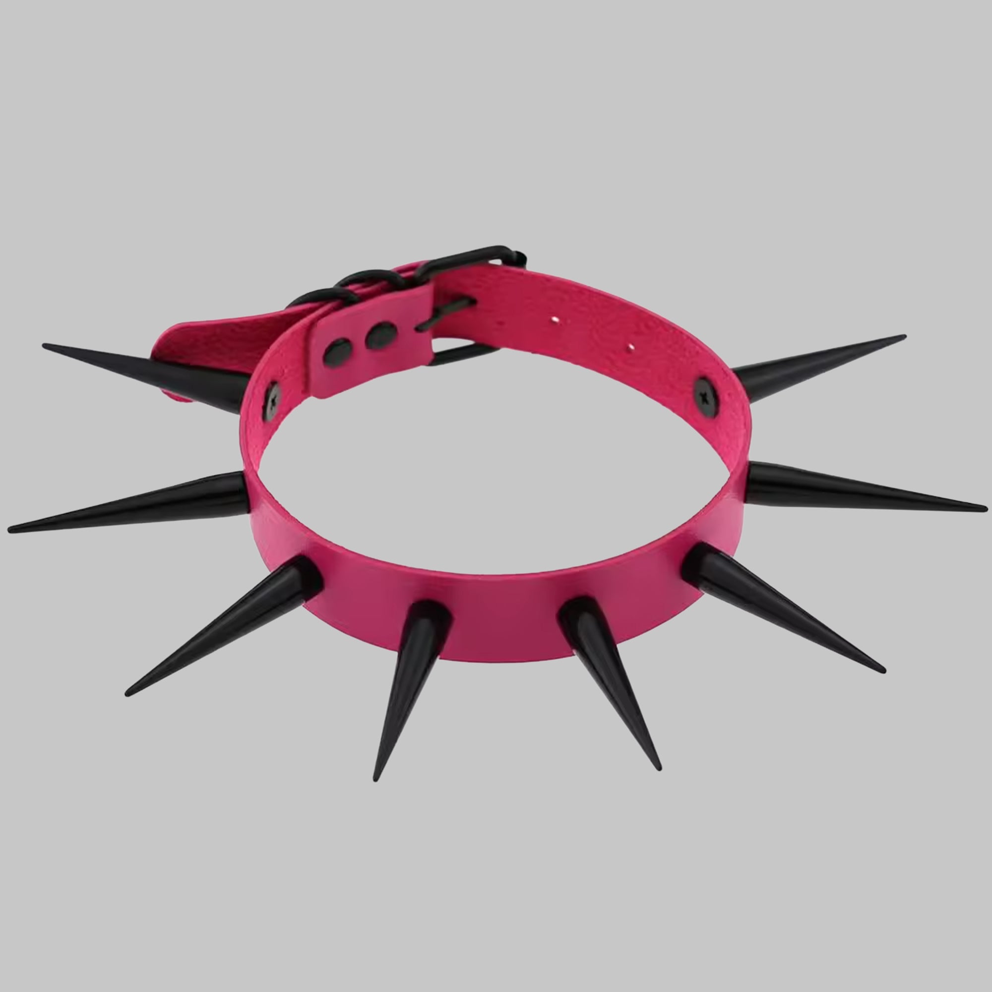 Hot pink XL spike punk collar, matt black buckle and spike detail