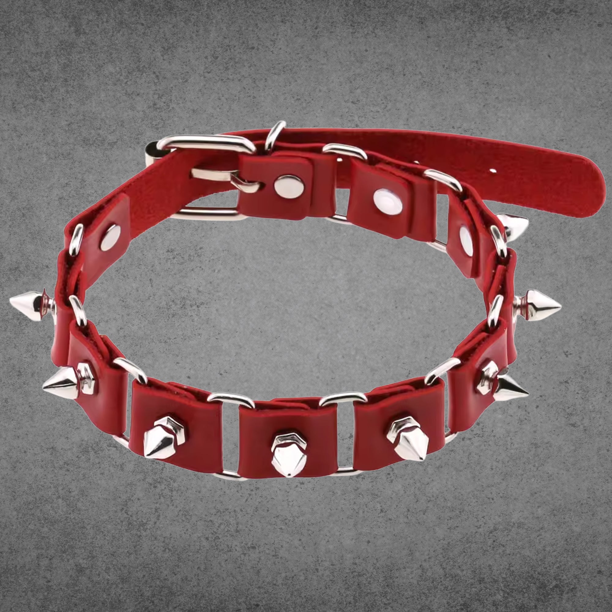Linked Spiked Collar - Red
