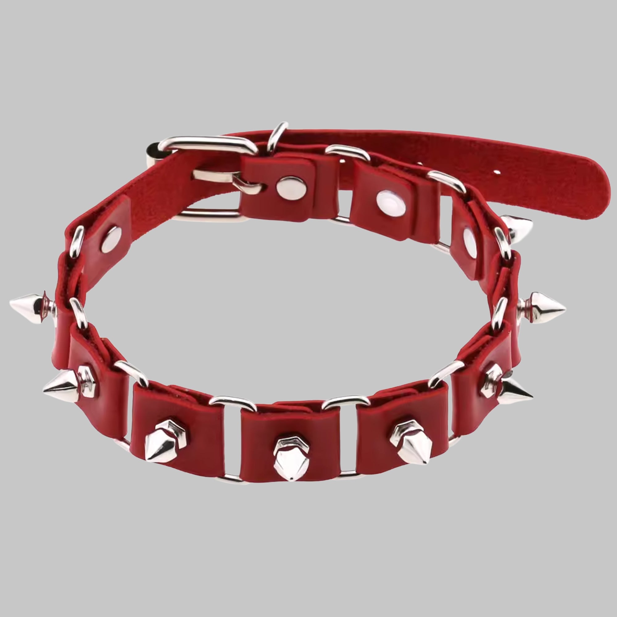 Linked Spiked Collar - Red