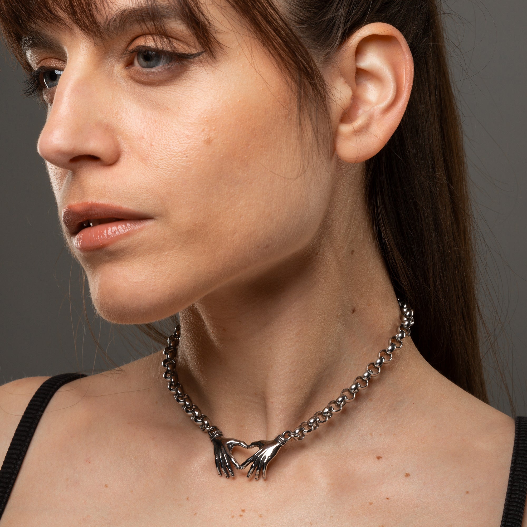 Silver Claddagh pendant choker necklace on chunky belcher chain necklace 