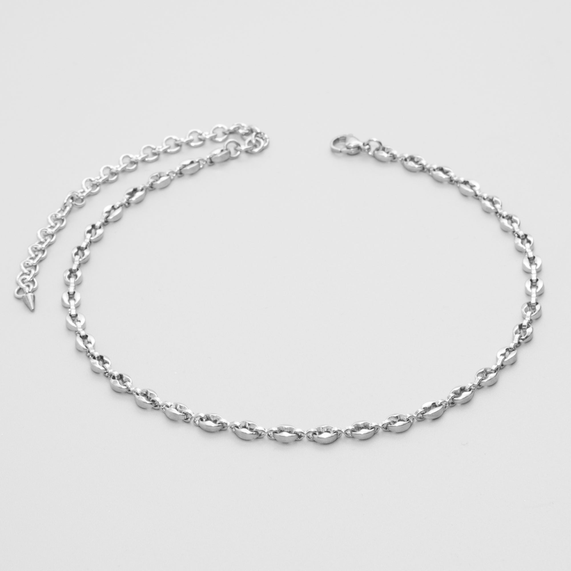 Coffee bean link choker necklace in silver stainless steel 