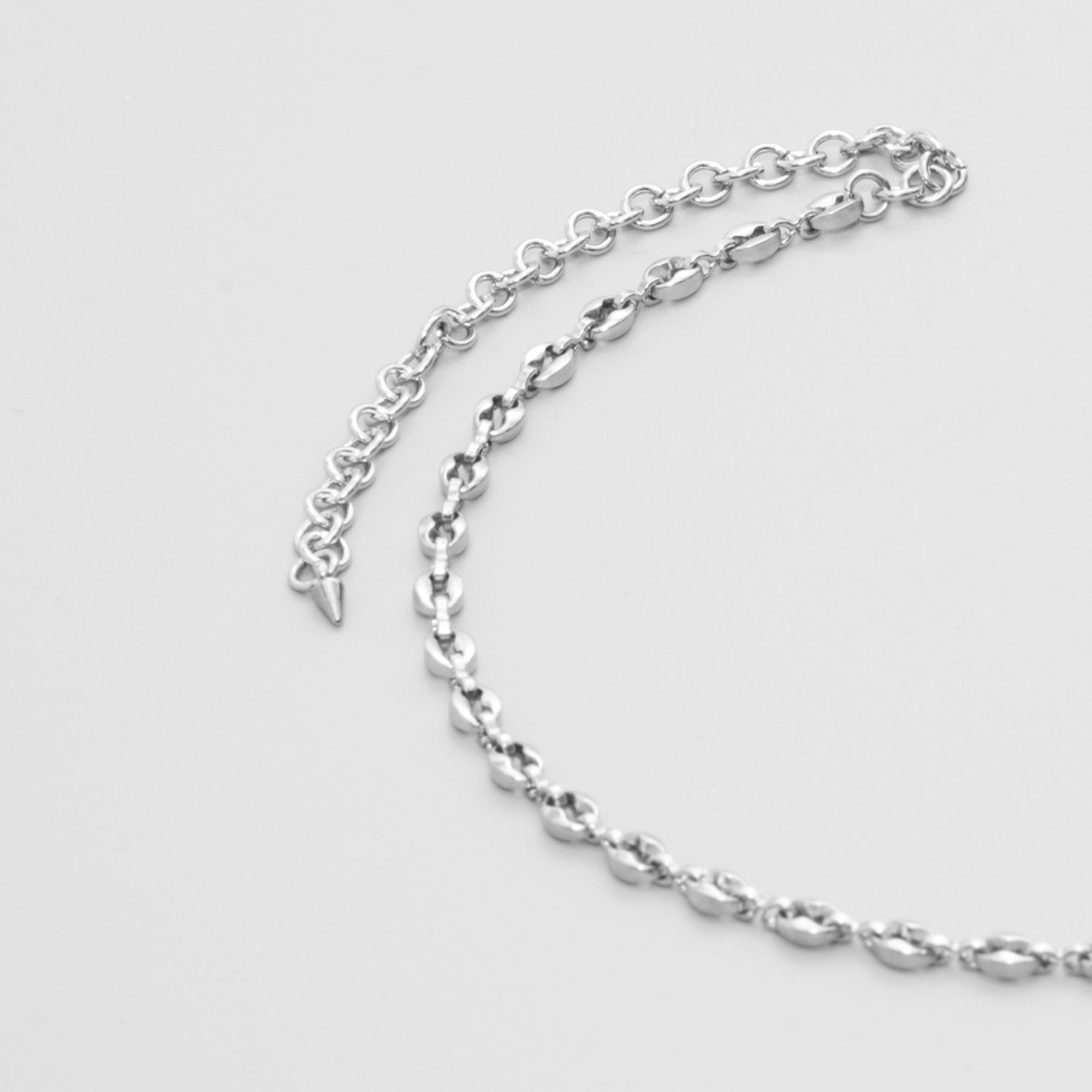 Coffee bean link choker necklace in silver stainless steel 
