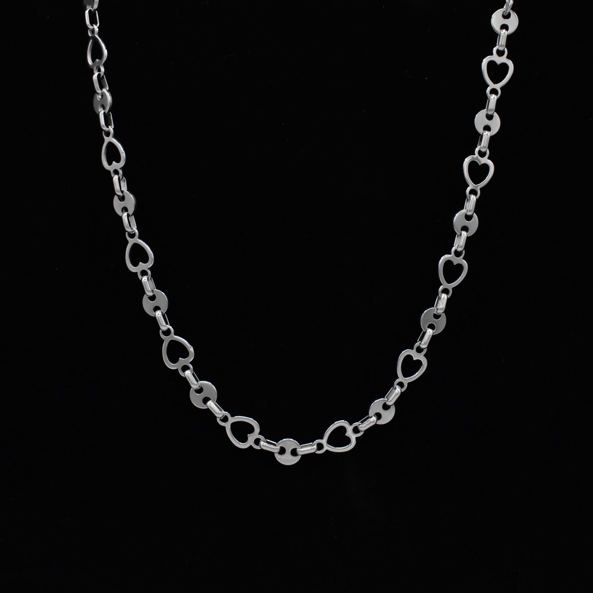 Heart Link Necklace - (Silver) 9mm